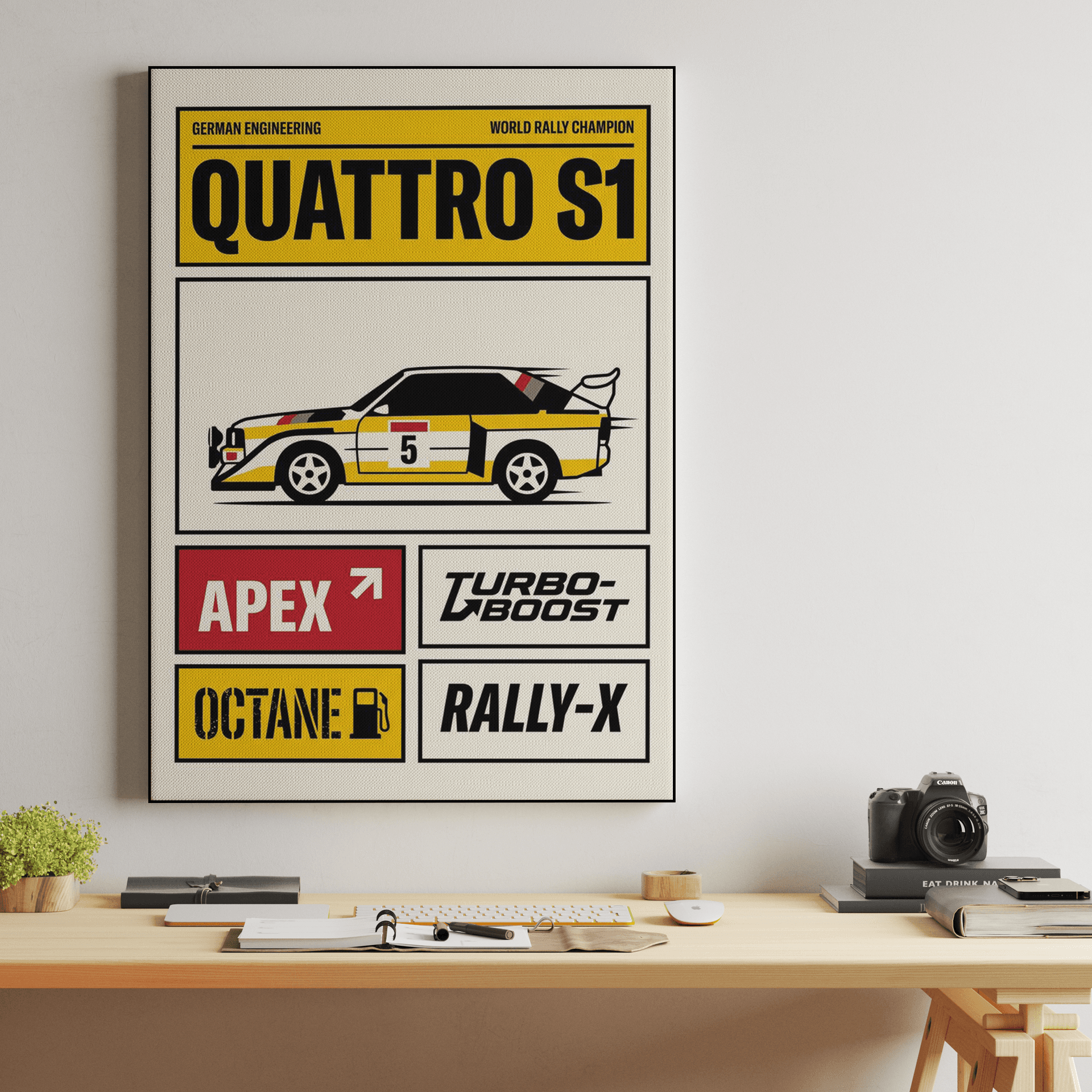Audi Quattro S1 Typographic Retro Art