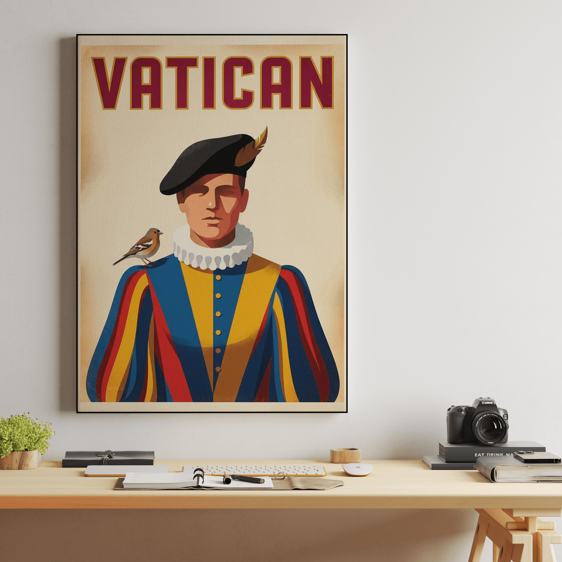 Vatican Retro Poster: Swiss Guard and Chaffinch