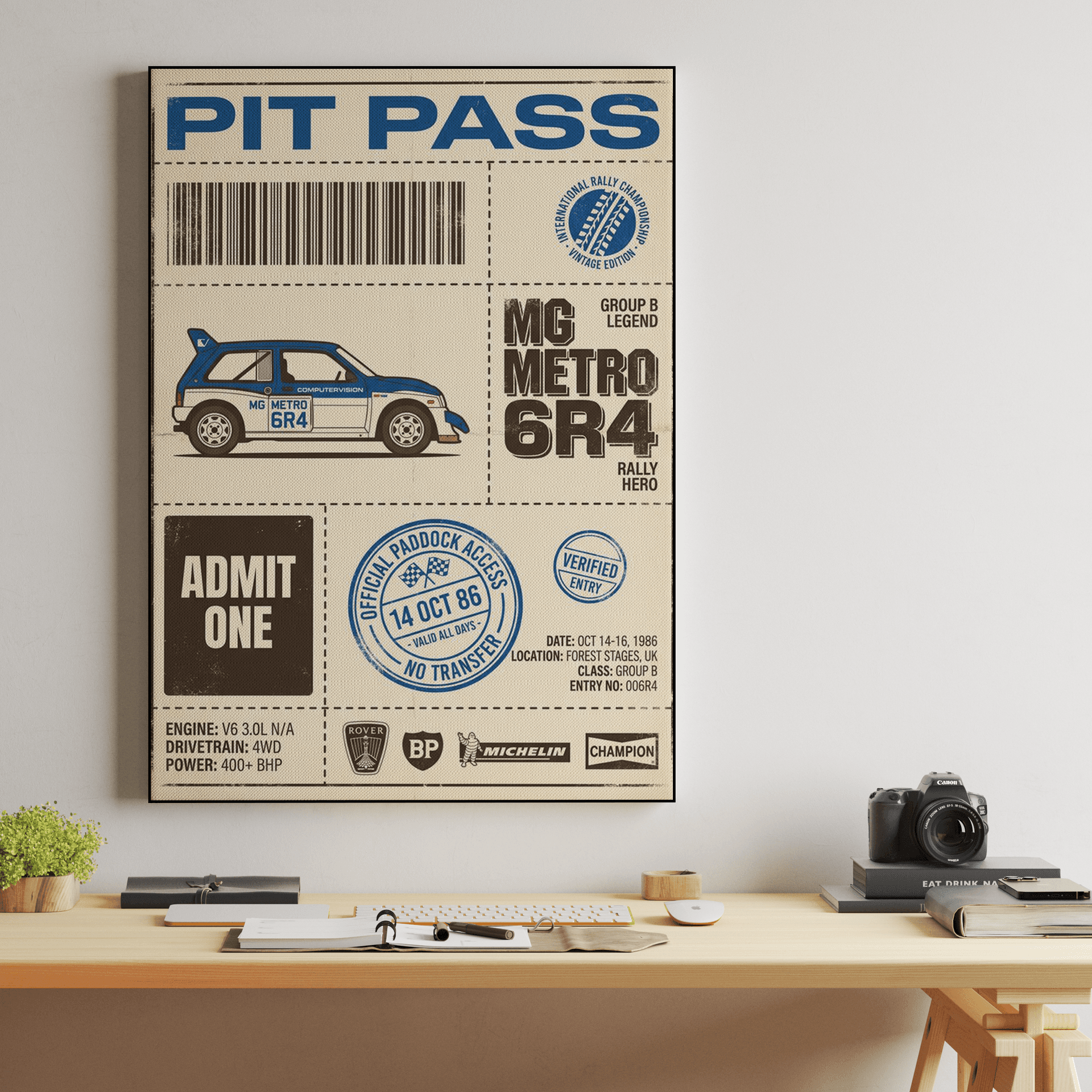 MG Metro 6R4 Vintage Pit Pass Art