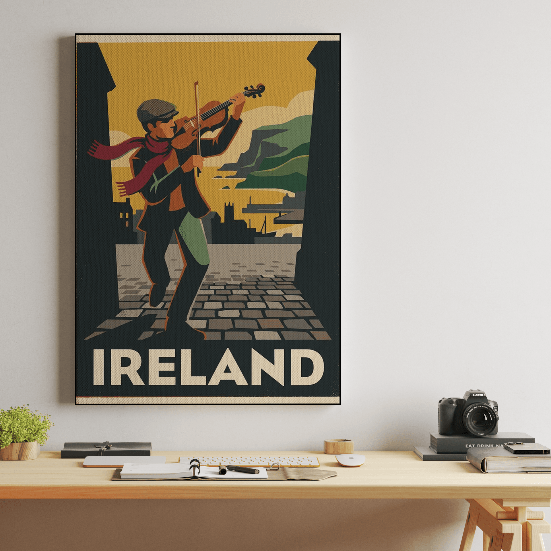 Ireland Retro Poster: Traditional Irish Fiddler