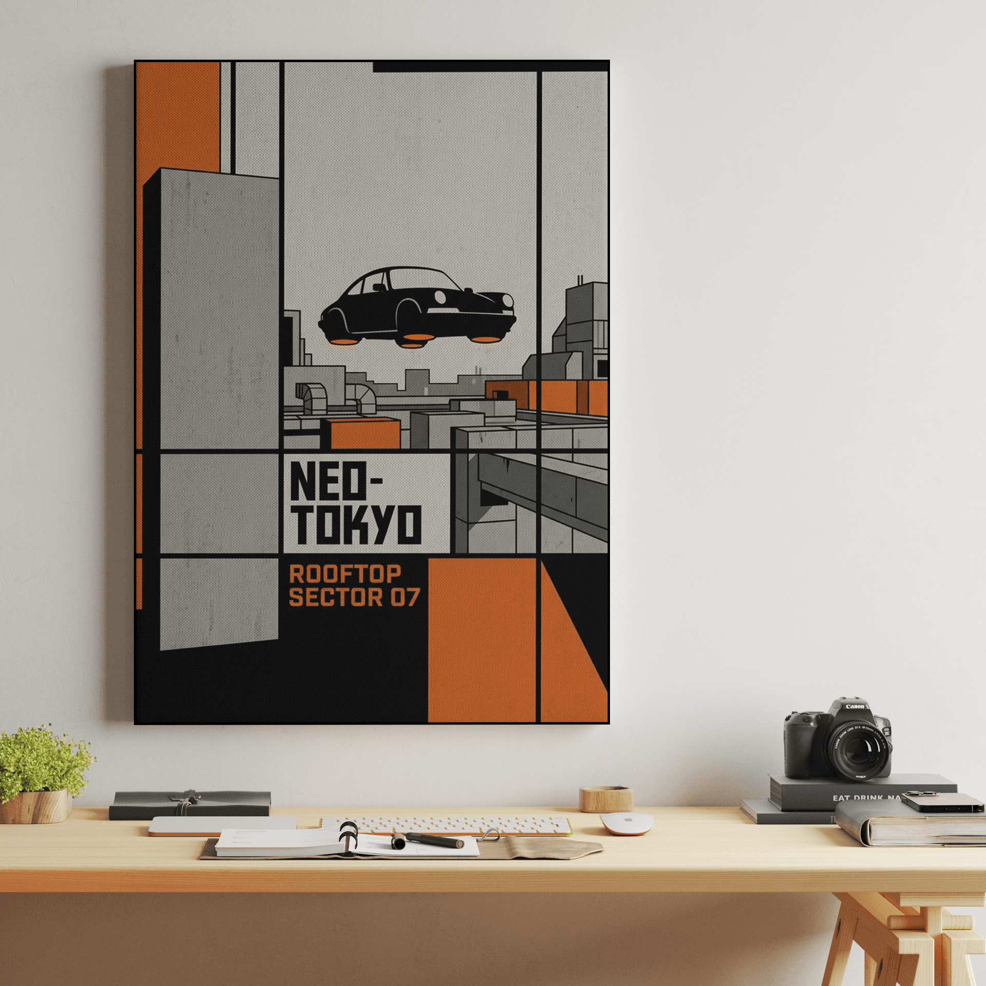 Neo-Tokyo Rooftop Sector 07 Hovercar Poster