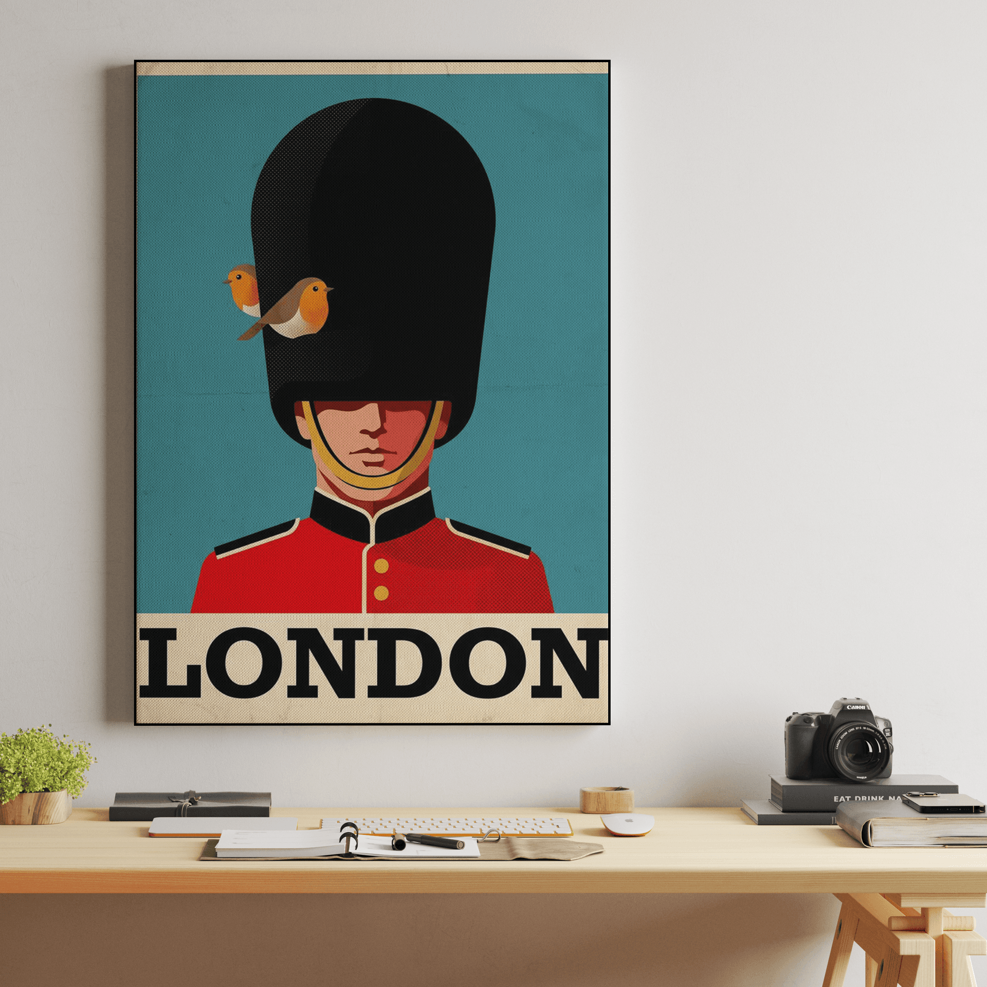 London Retro Poster: Classic Guard and Robins