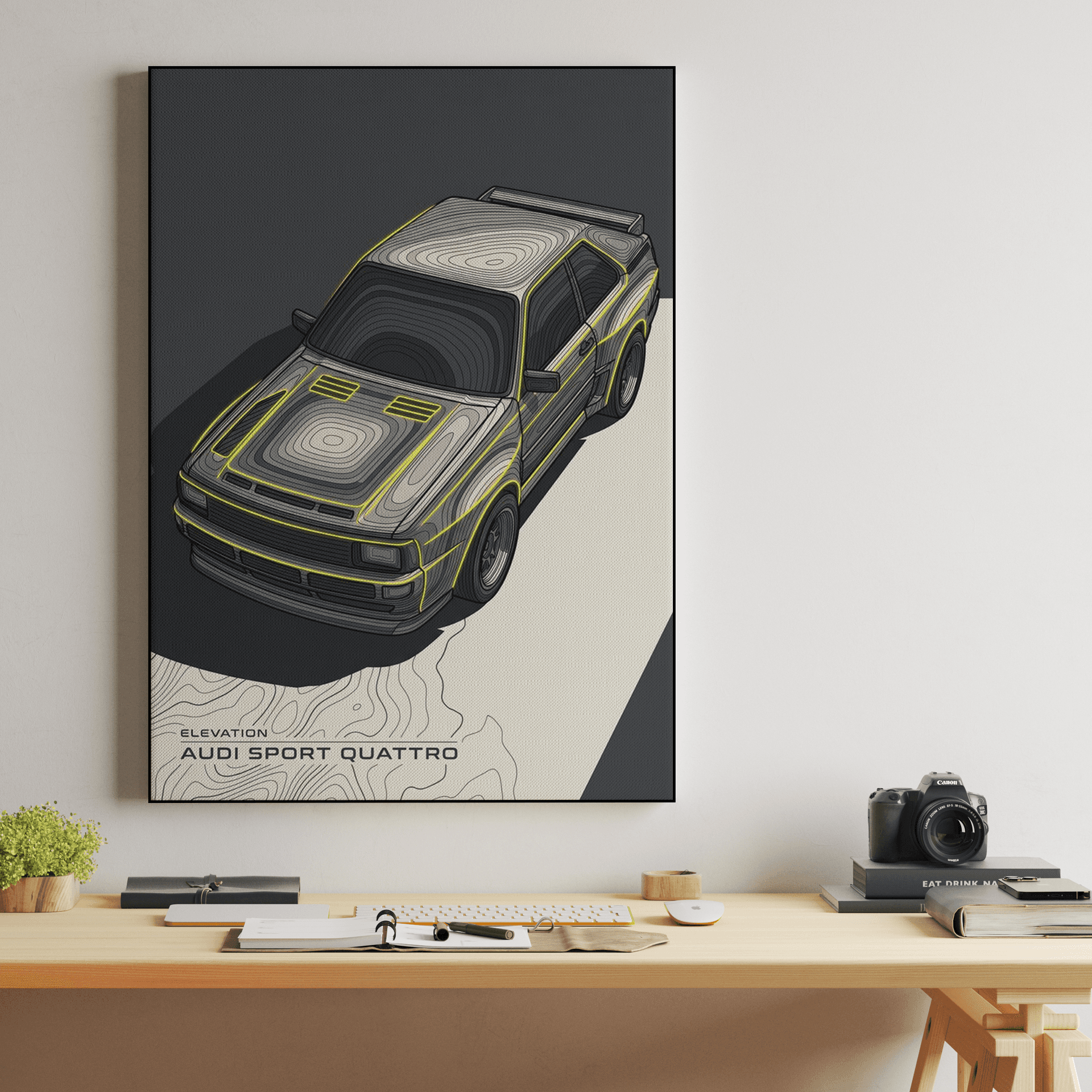 Audi Sport Quattro Neon Topographic Elevation Art