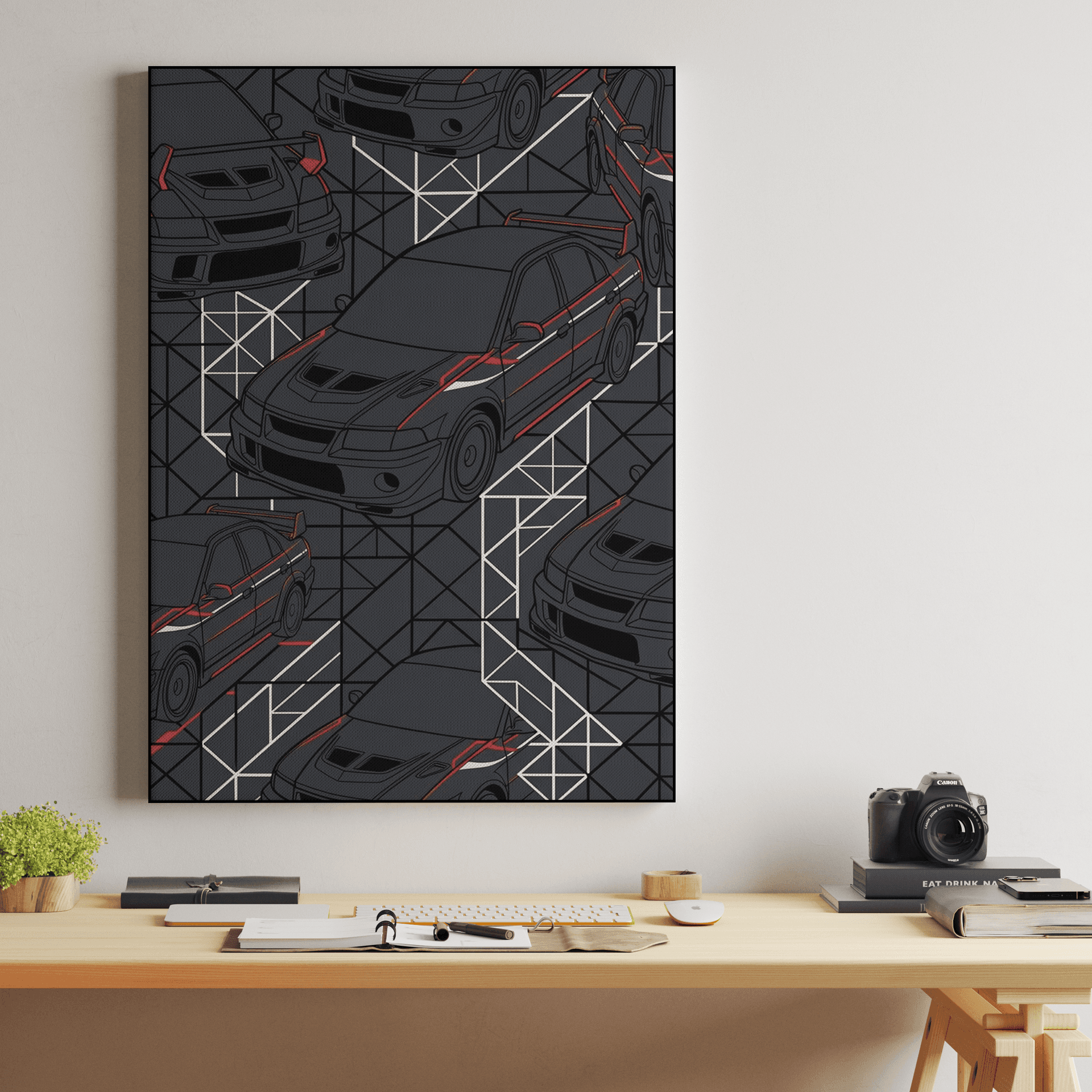 Mitsubishi Lancer Evo Cyberpunk Mecha Seamless Pattern Art