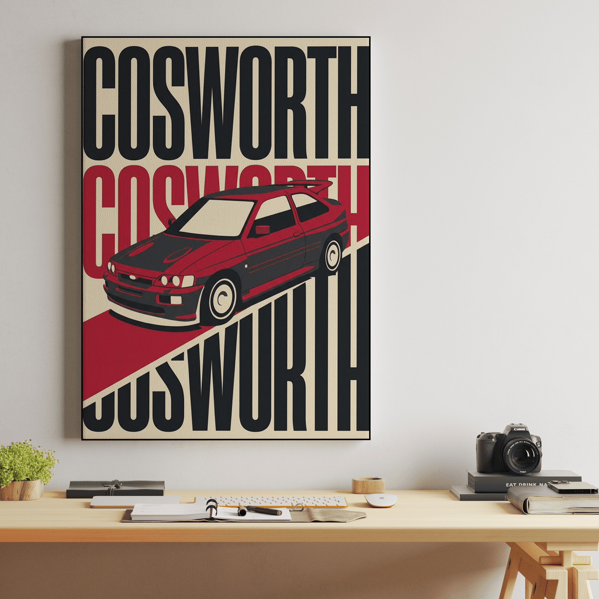 Ford Escort RS Cosworth Bold Red Typography Poster
