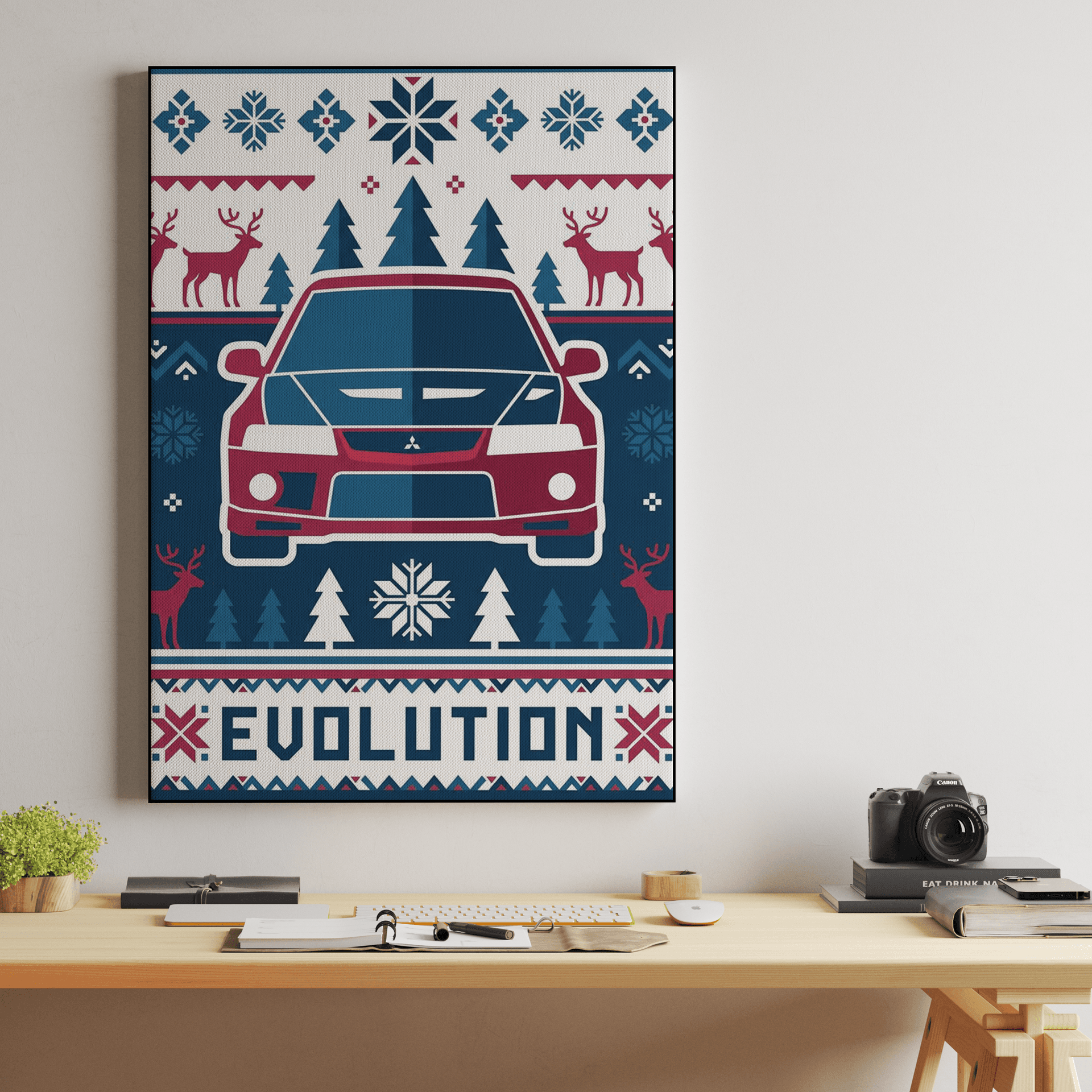 Mitsubishi Lancer Evo Nordic Holiday Knit Pattern Art