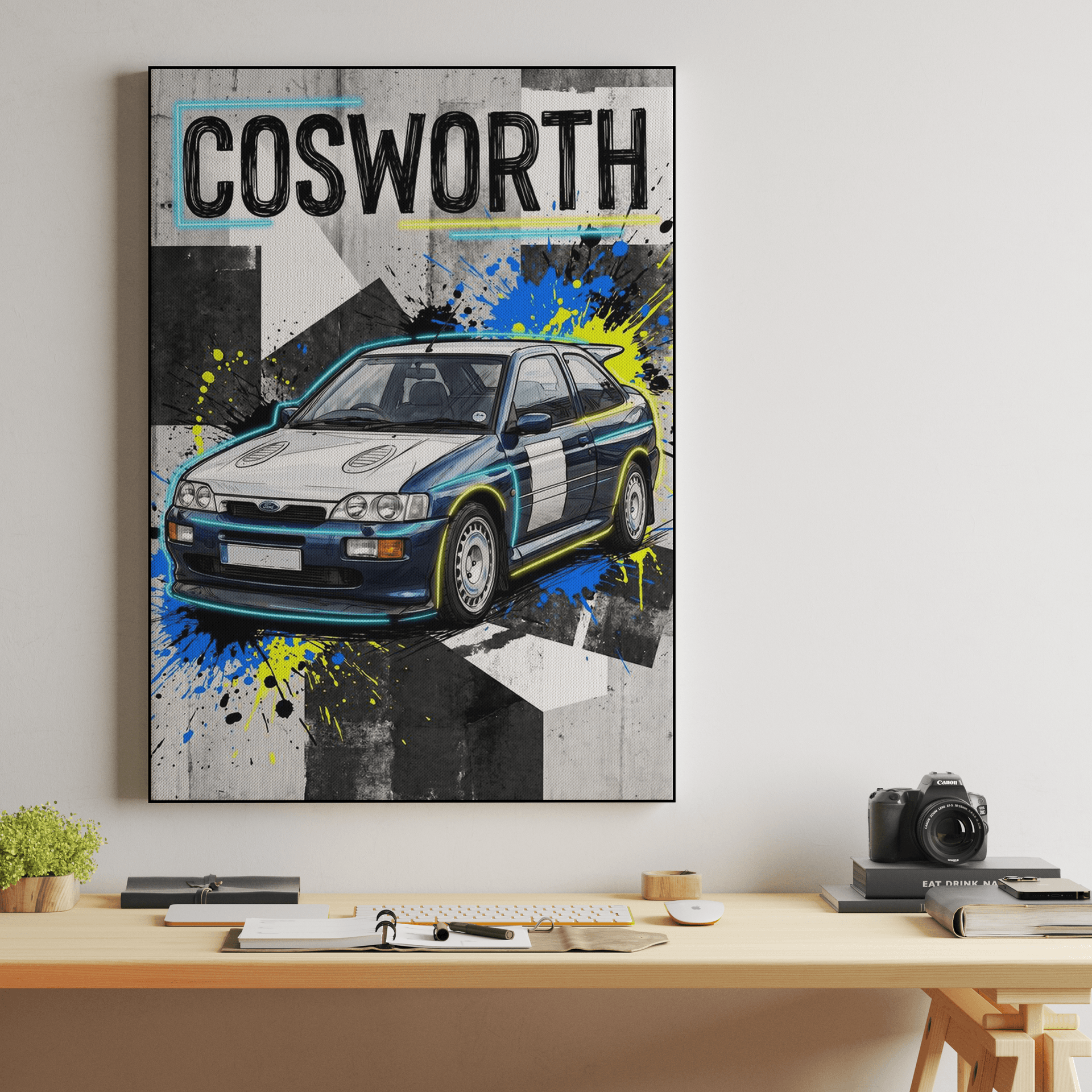 Ford Escort RS Cosworth Neon Splatter Poster