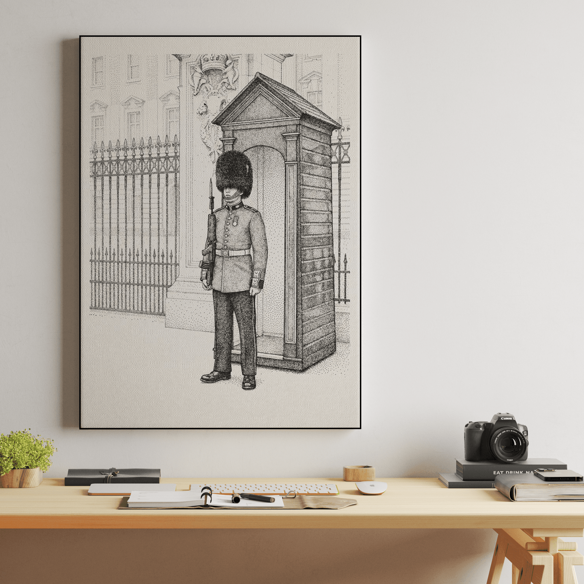 Sentry at Buckingham Palace: Classic Ink Stippling Art