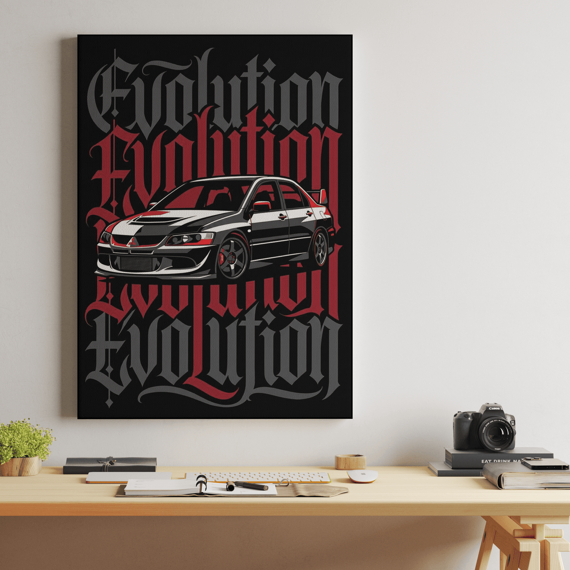 Mitsubishi Lancer Evolution Blackletter Graphic Poster