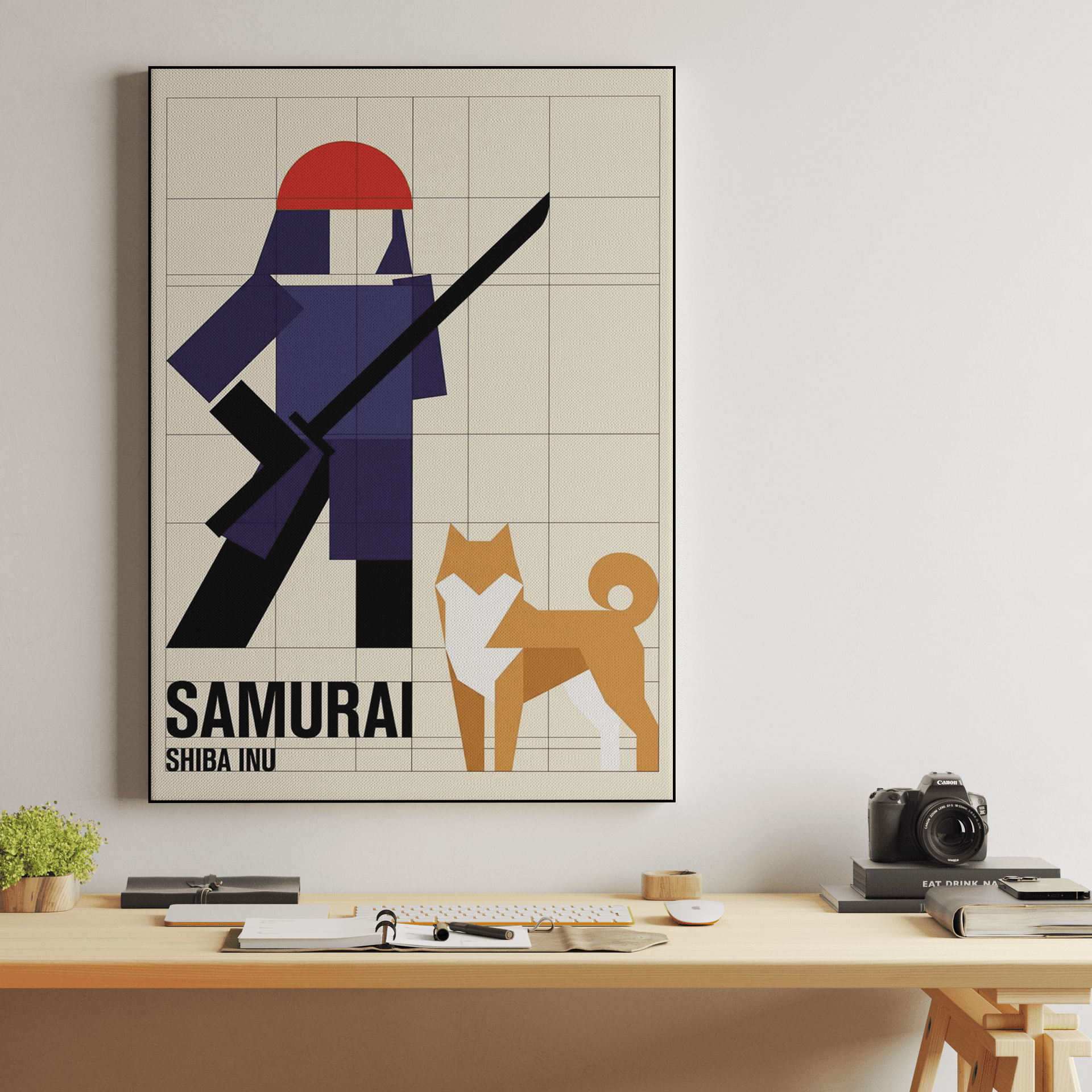 Samurai & Shiba Inu - Avant-Garde Constructivist Poster