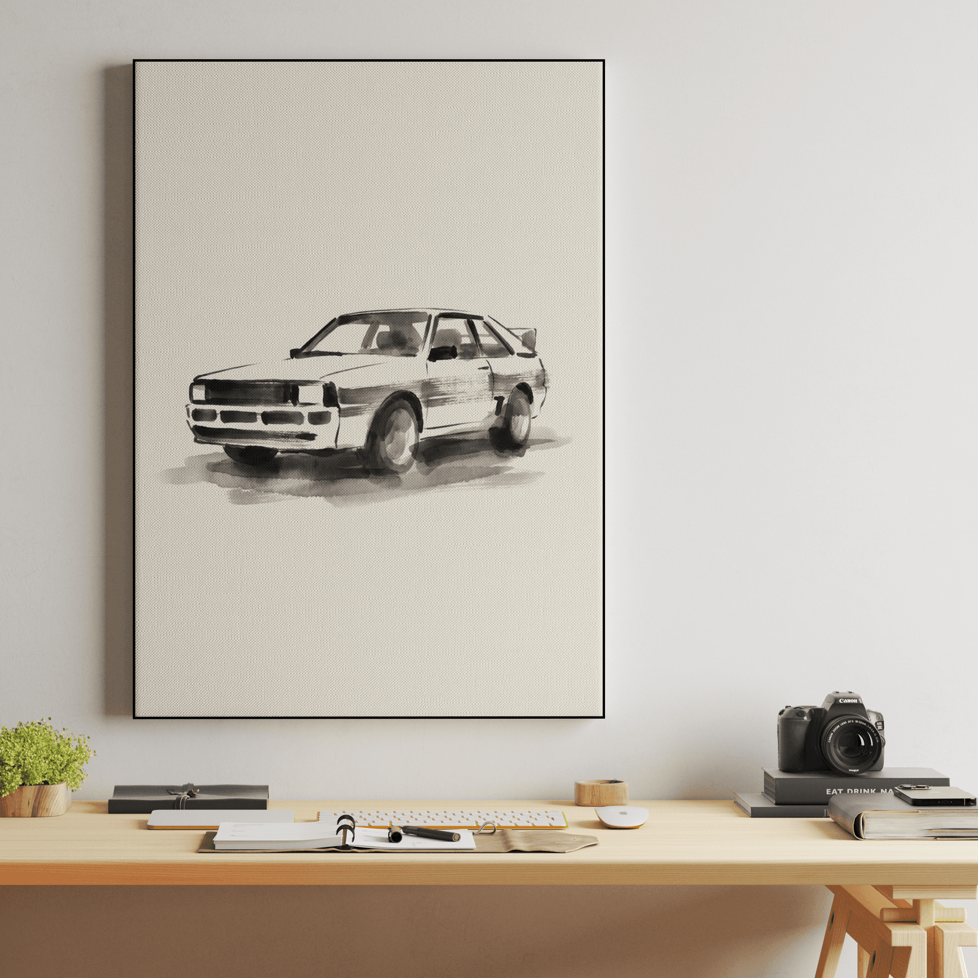 Audi Quattro Minimalist Sumi-e Ink Wash Painting