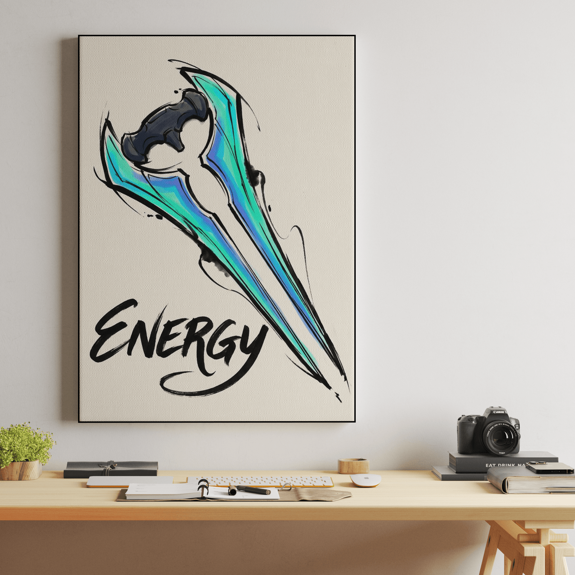 Dynamic Energy Sword Ink Art