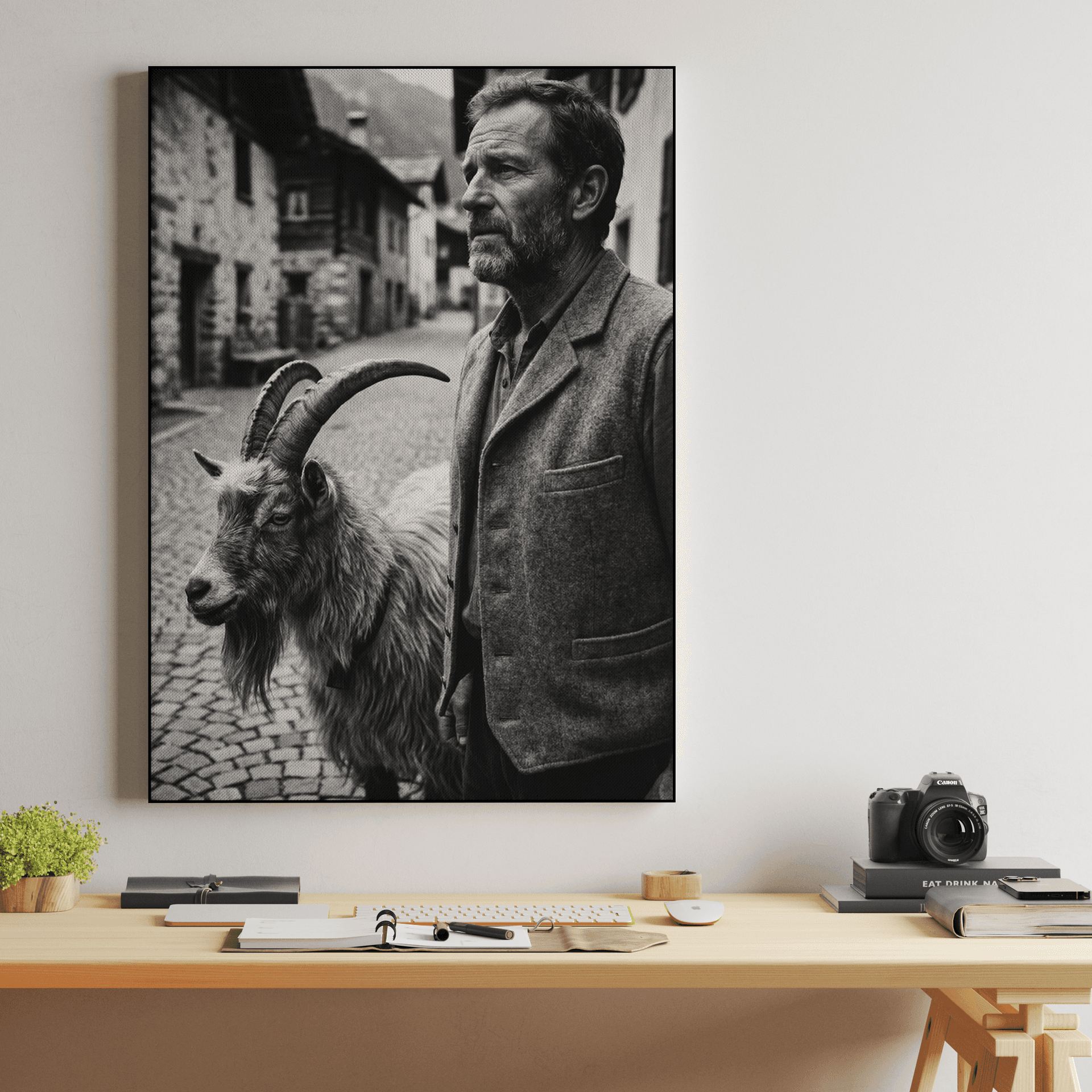 Alpine Companions - Black and White Swiss Villager Portrait