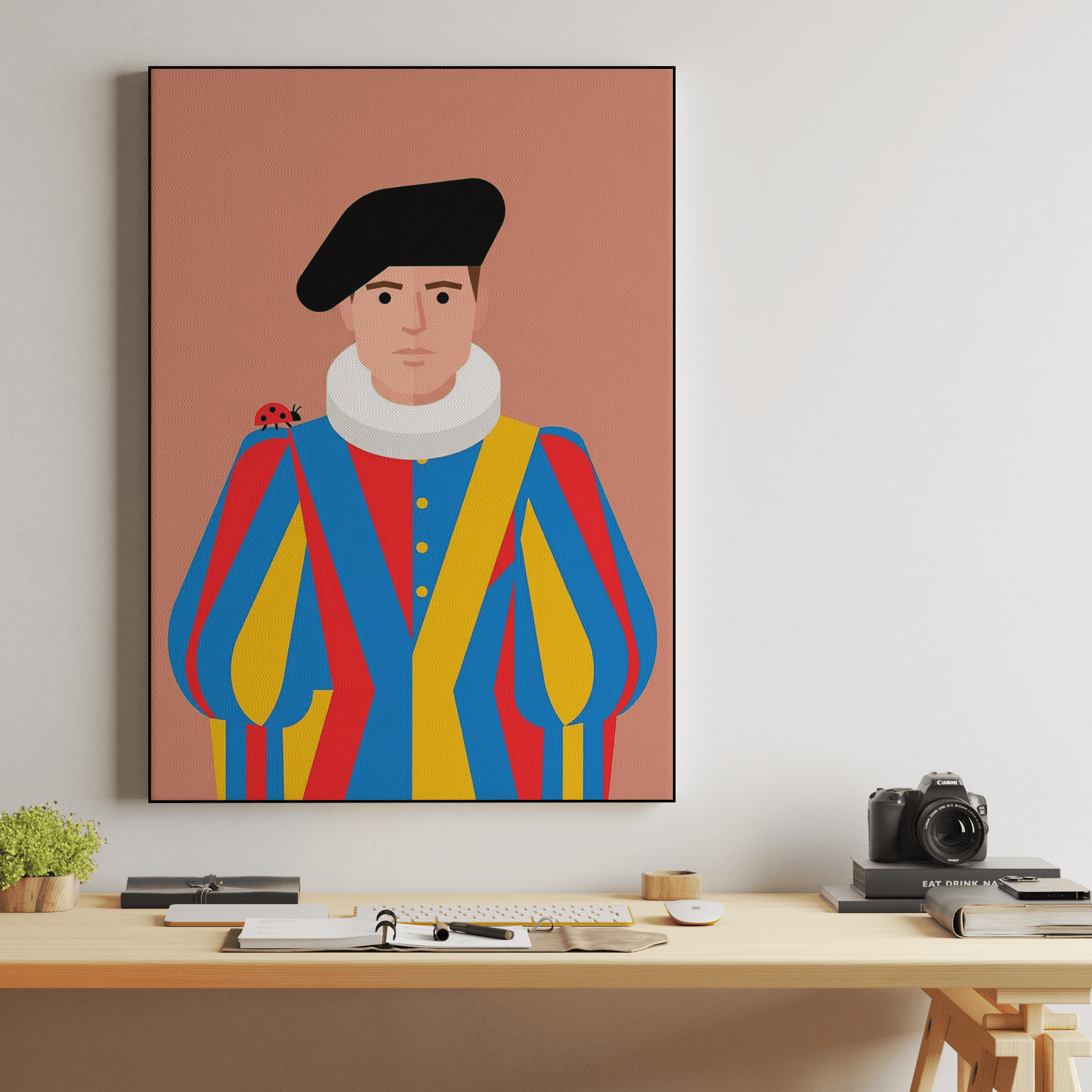 The Guard's Ladybug: Minimalist Swiss Guard Art