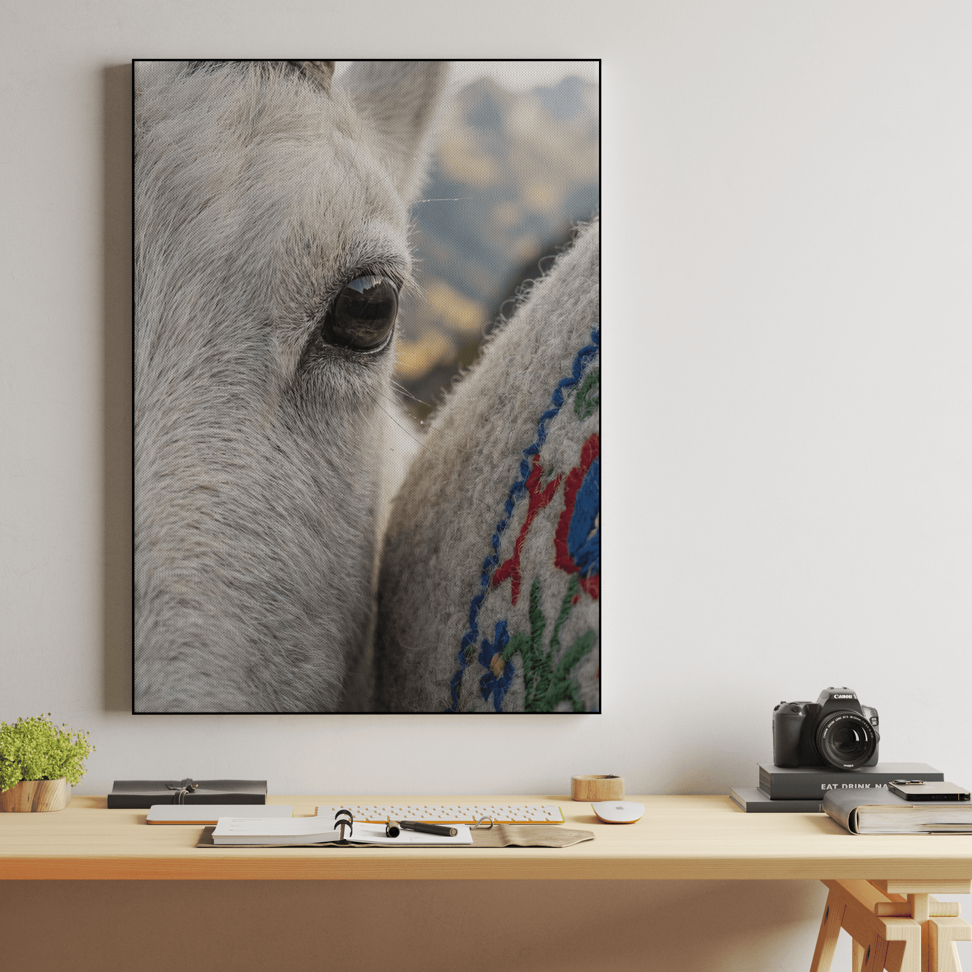 Alpine Reflection - Close-Up Goat and Embroidery Art