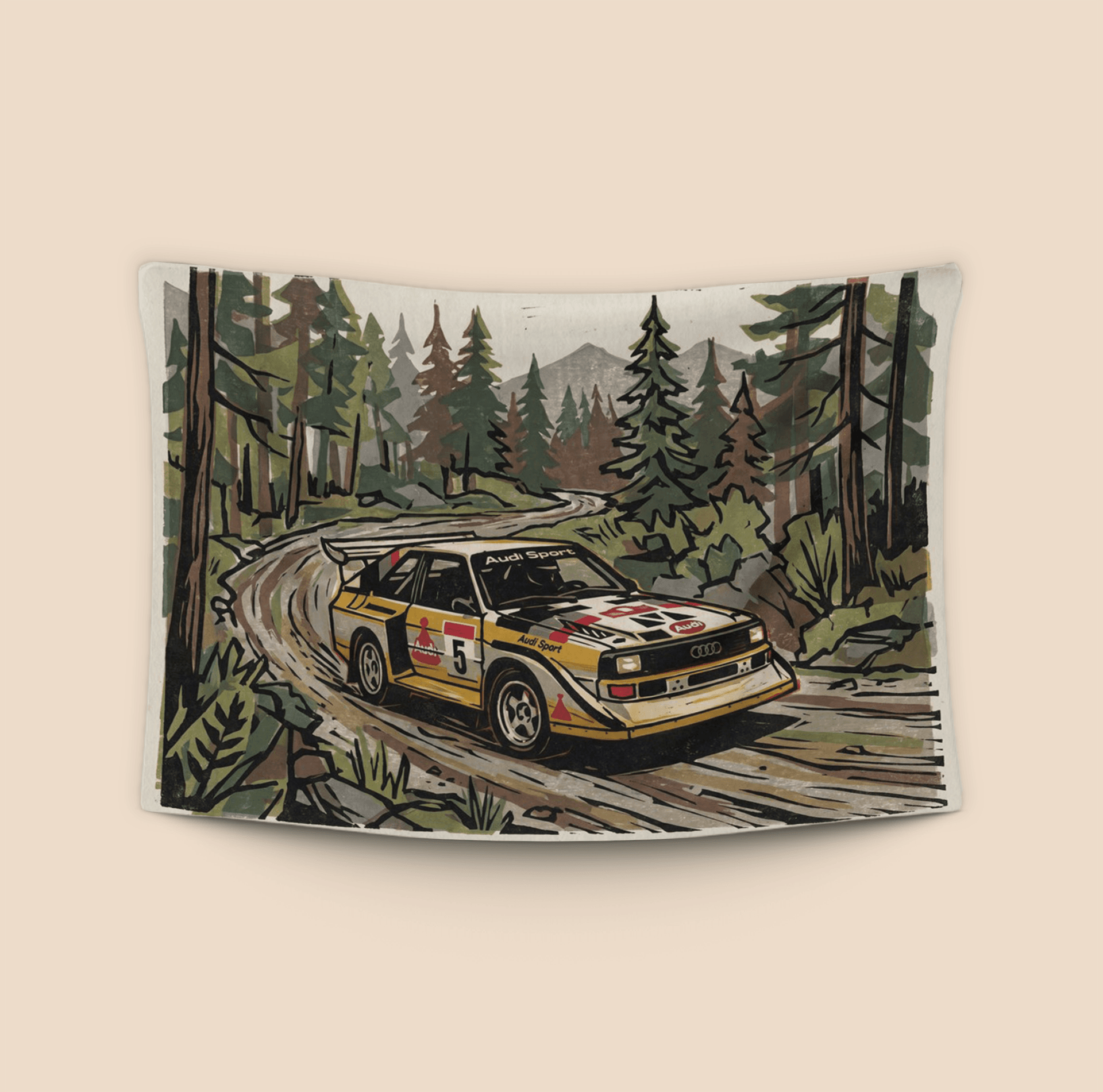 Audi Quattro Forest Linocut Art