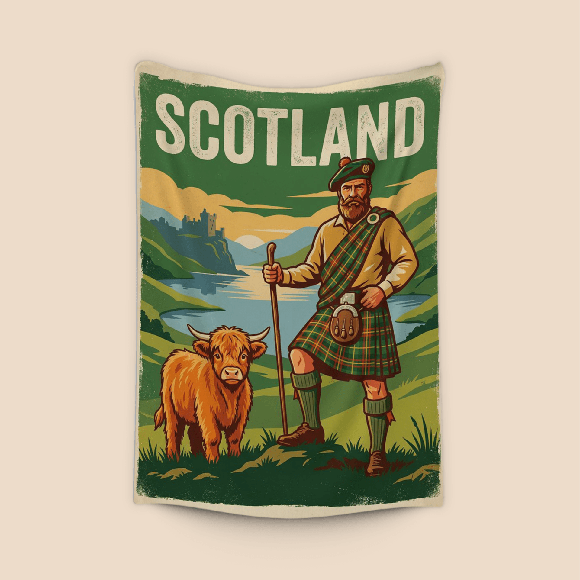 Scottish Highlands - Traditional Highlander and Highland Cow Poster