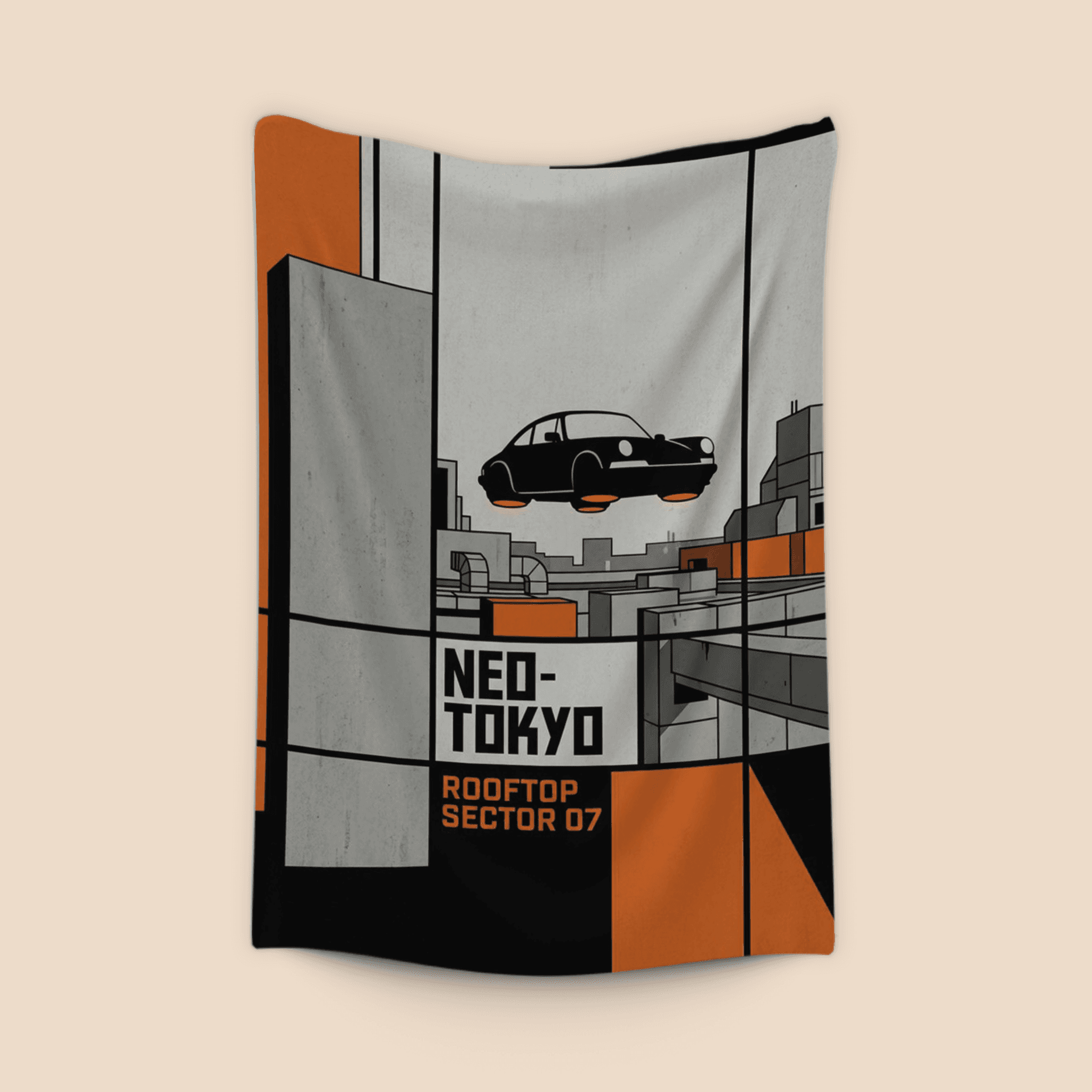 Neo-Tokyo Rooftop Sector 07 Hovercar Poster