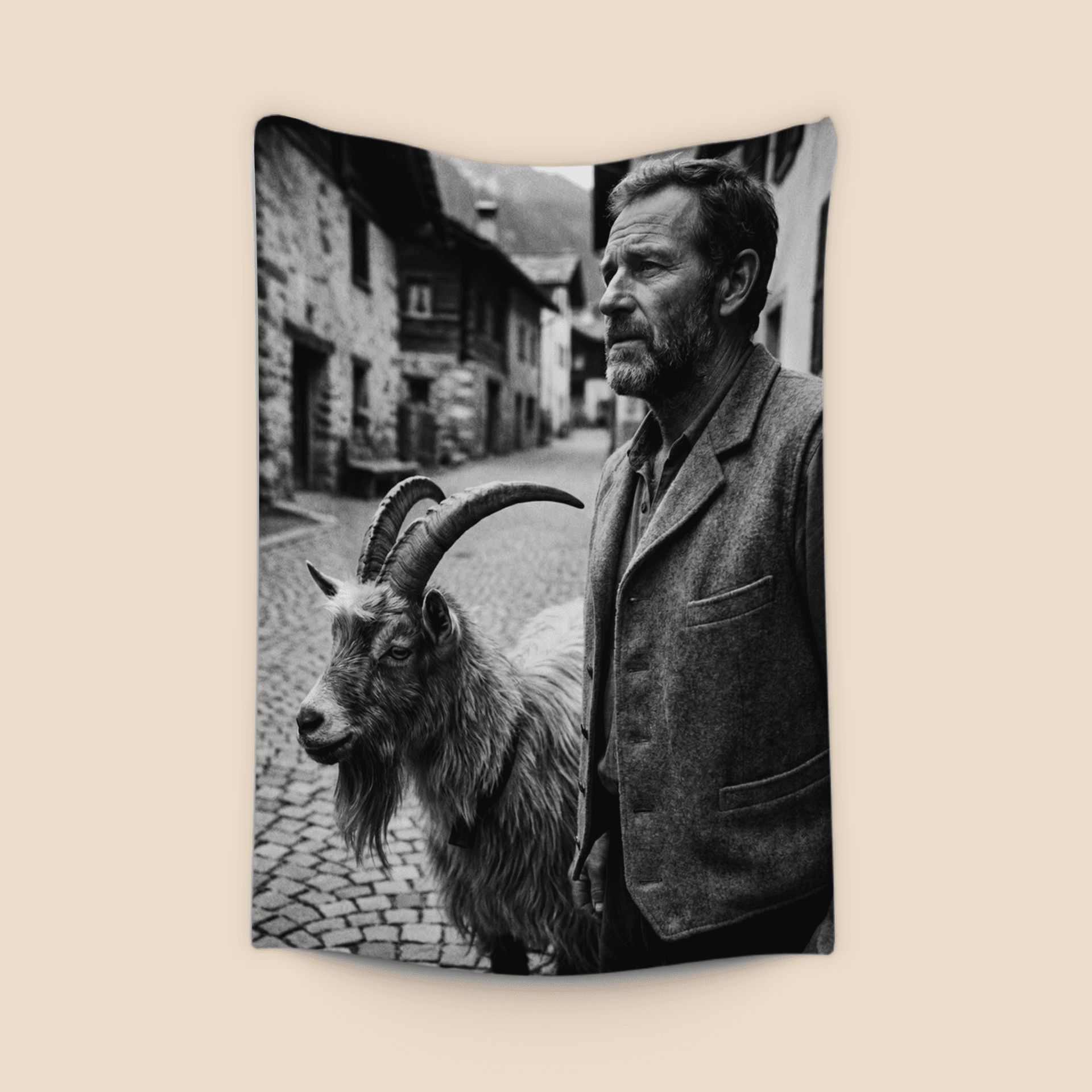 Alpine Companions - Black and White Swiss Villager Portrait