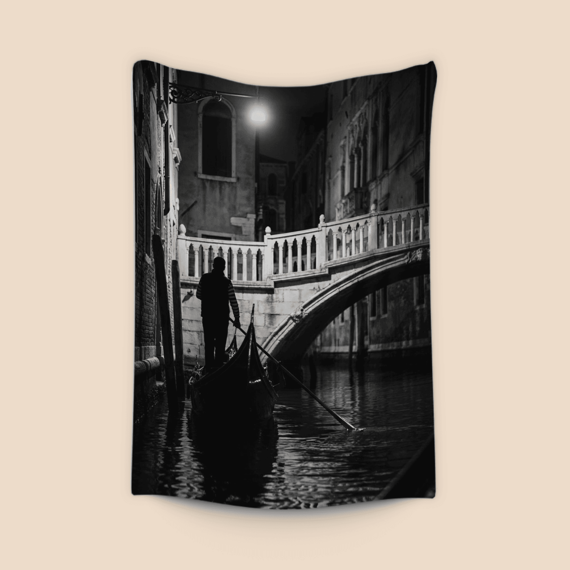 Venice Nocturne: Classic Gondolier under the Lamp