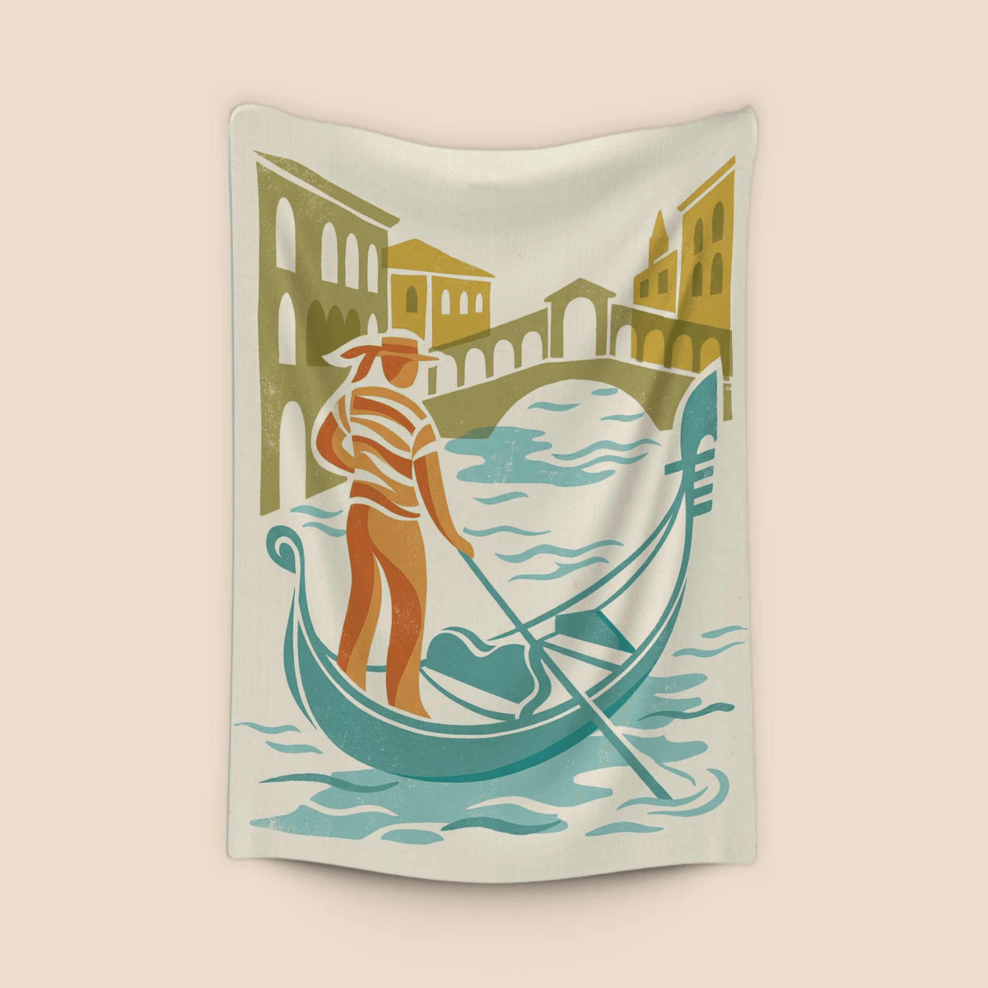 Classic Venetian Gondolier: Woodcut Venice Art
