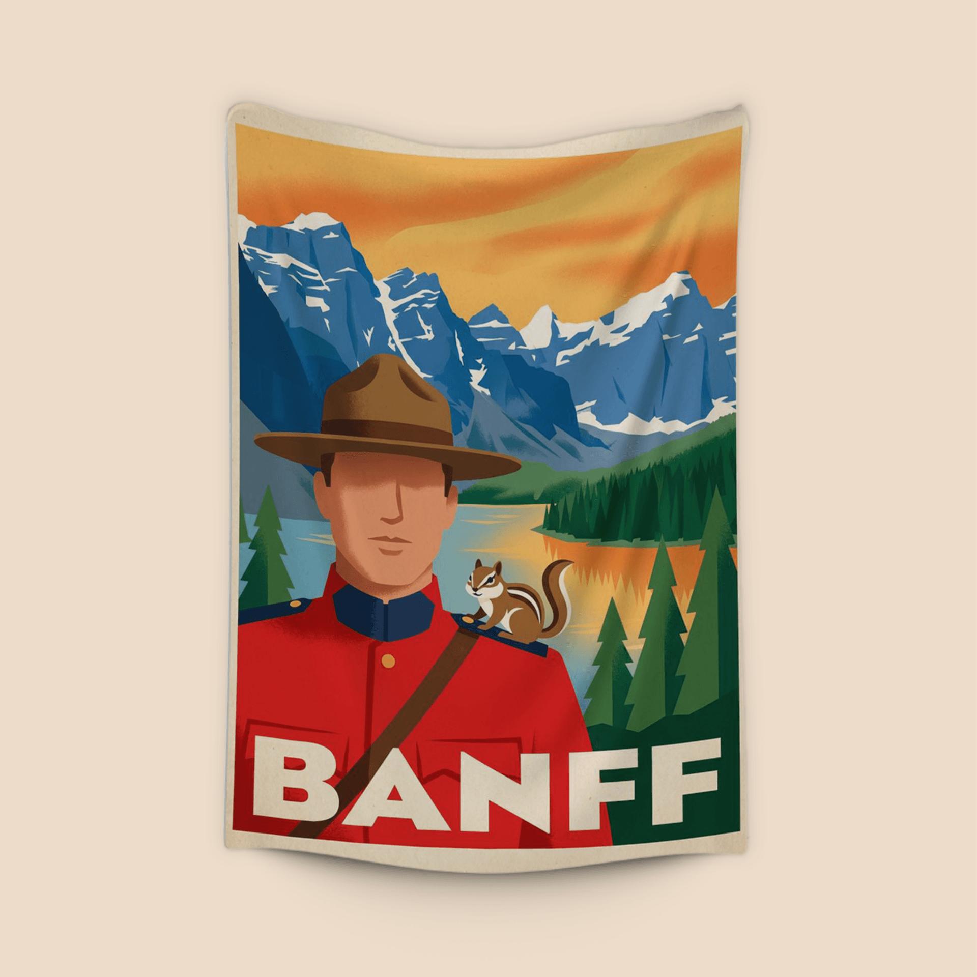 Banff Sunset - Canadian Mountie Retro Travel Poster
