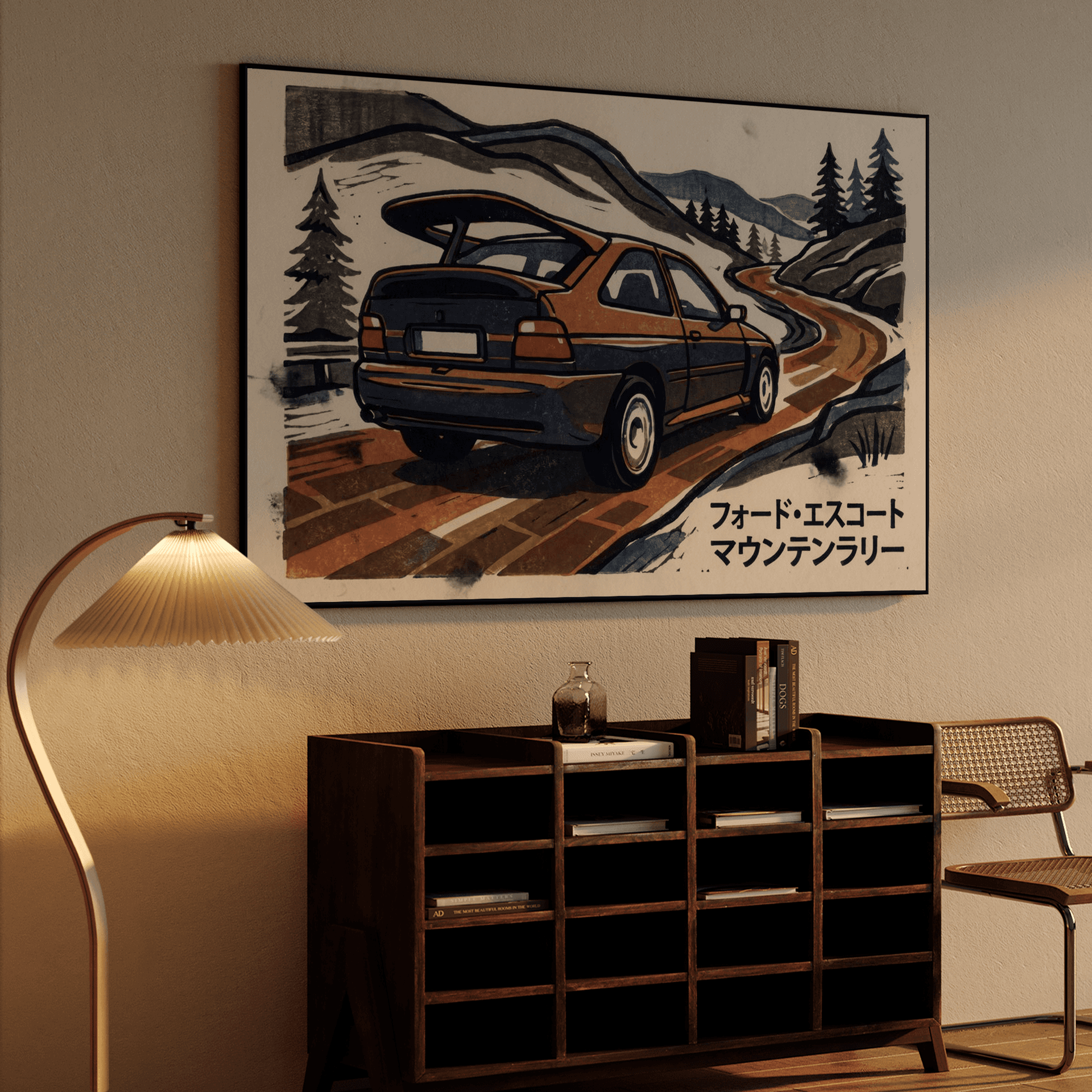 Cosworth RS Mountain Woodcut Art