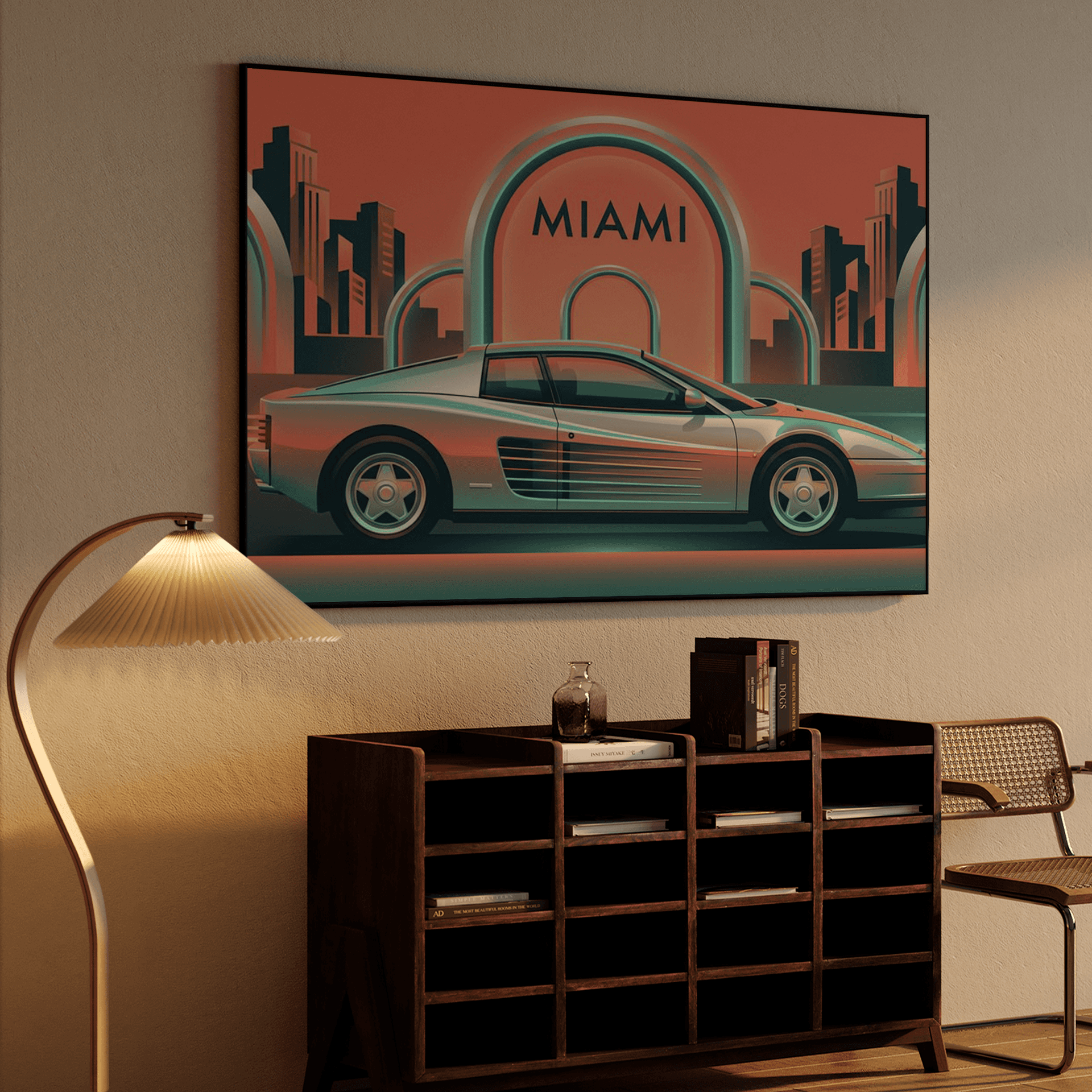 Miami Horizon: Silver Ferrari Testarossa