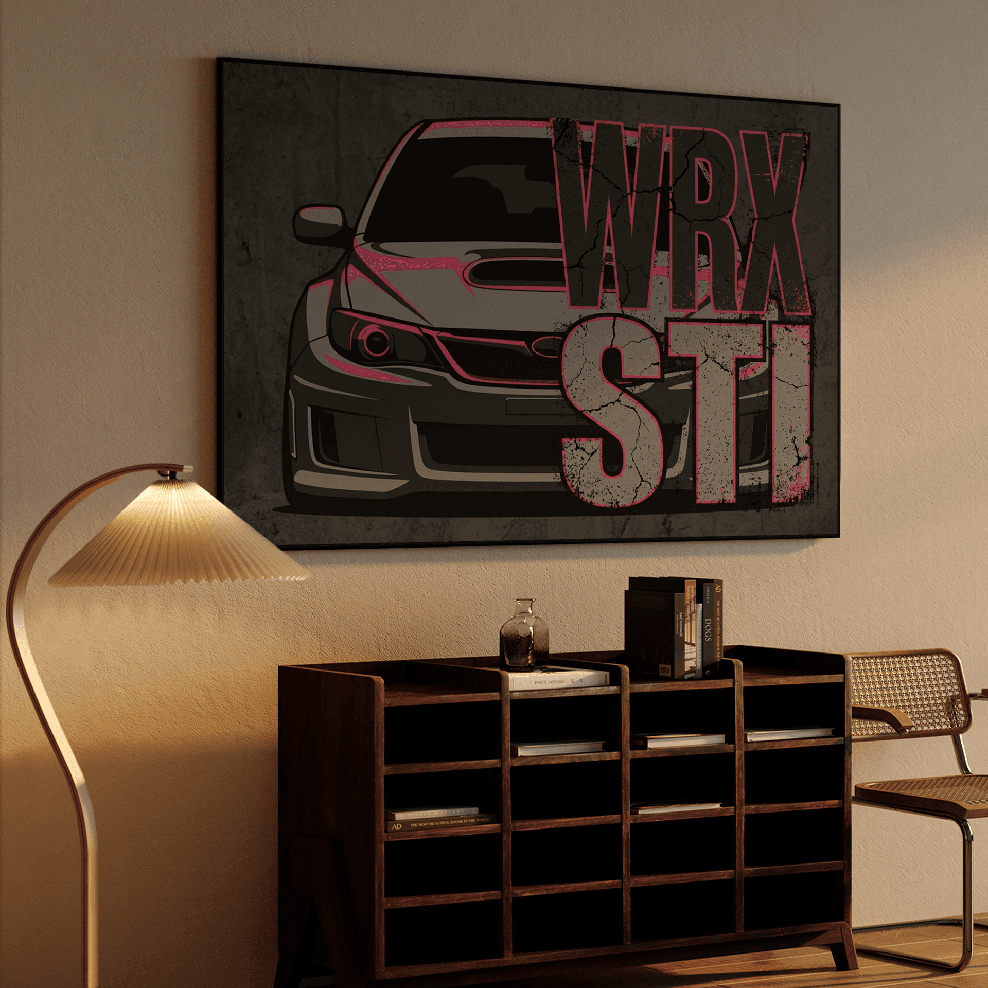 Subaru WRX STi Concrete Grunge Neon Poster