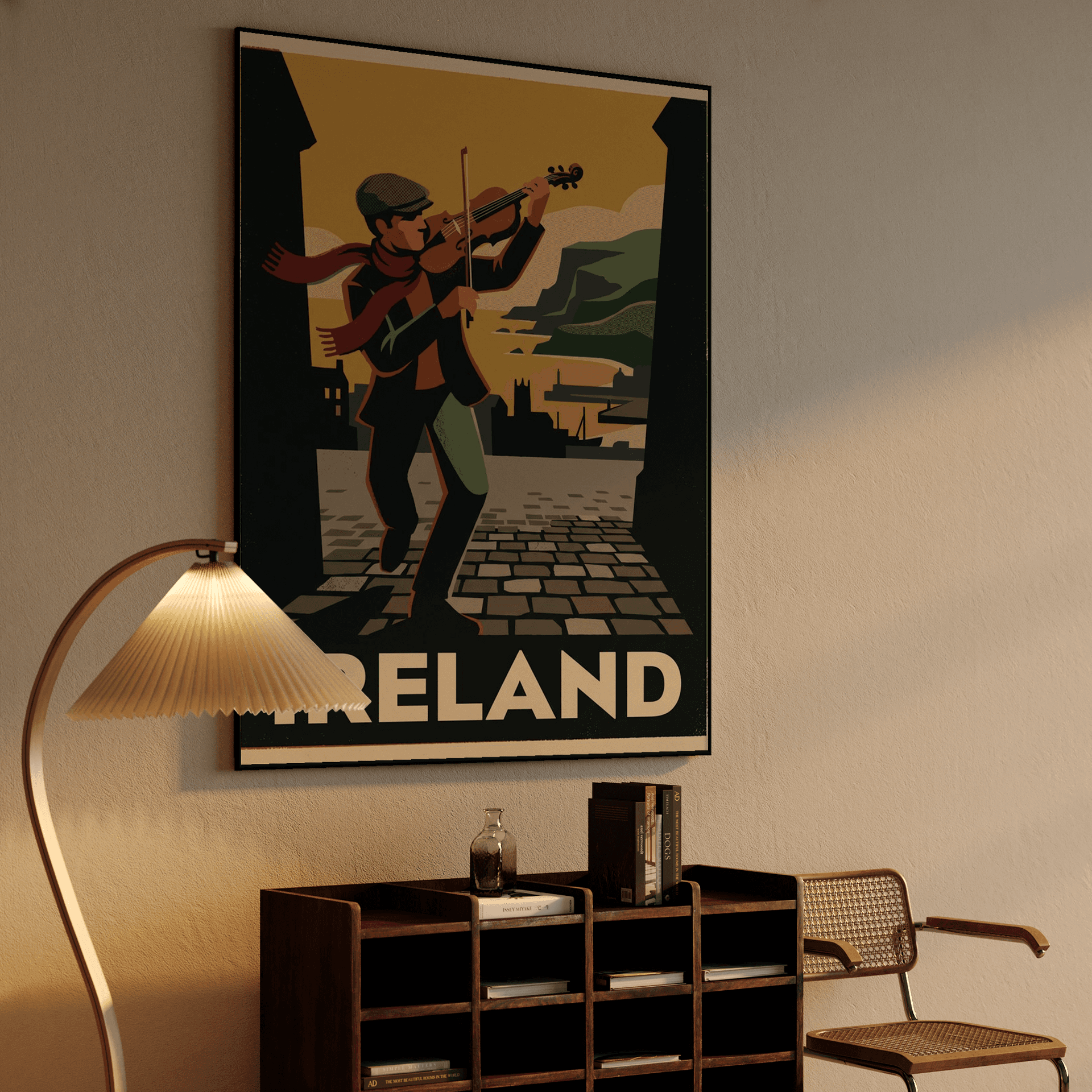 Ireland Retro Poster: Traditional Irish Fiddler