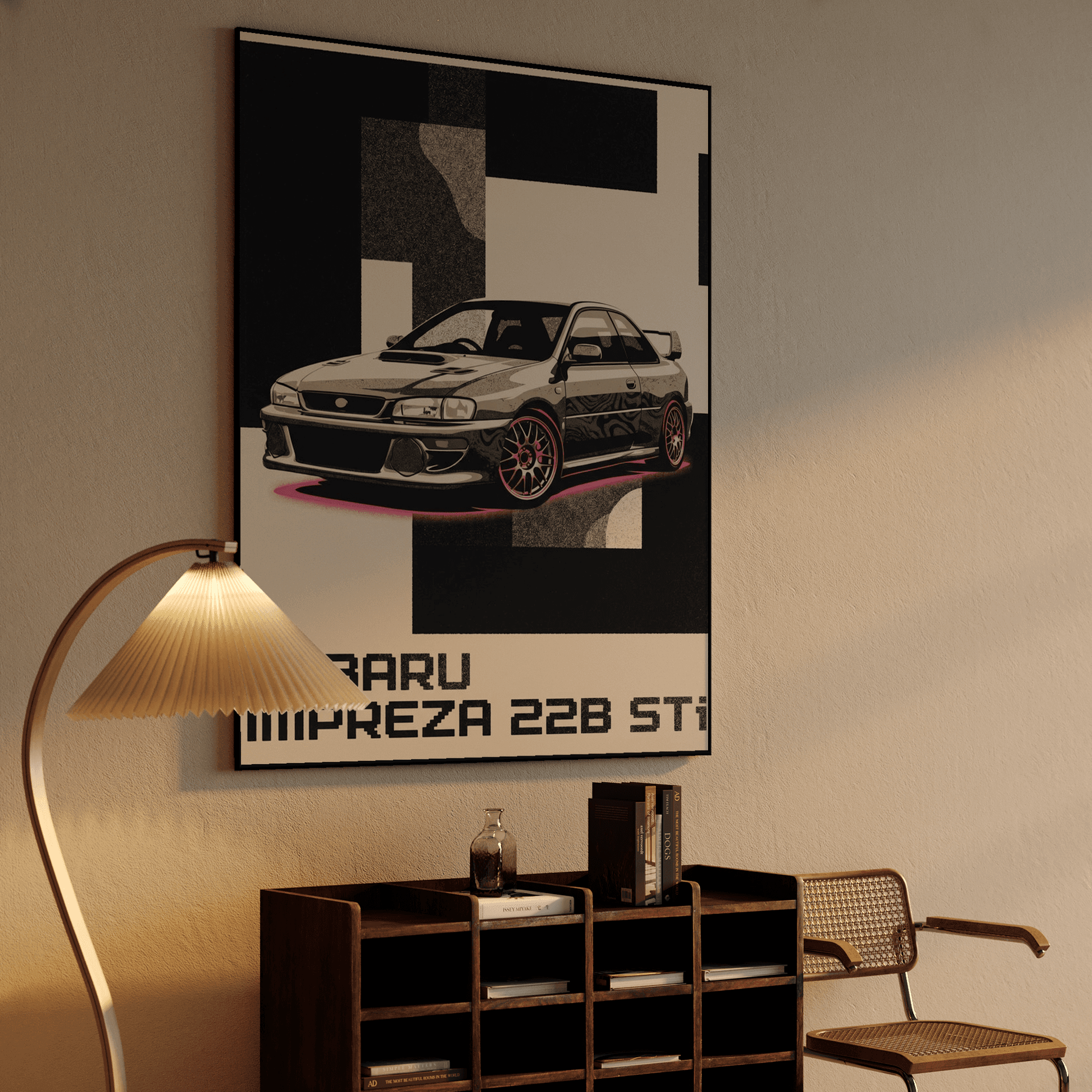 Subaru Impreza 22B STi Brutalist Neon Graphic Poster