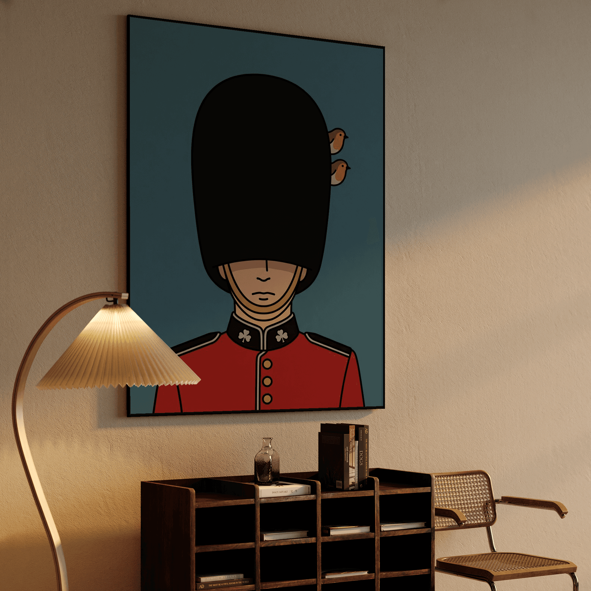 Royal Nest: Minimalist British Guard with Robins