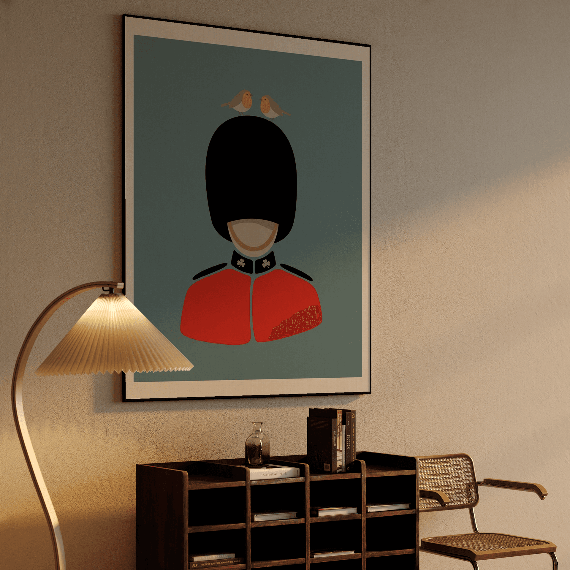 Royal Nest: Minimalist British Guard with Robins