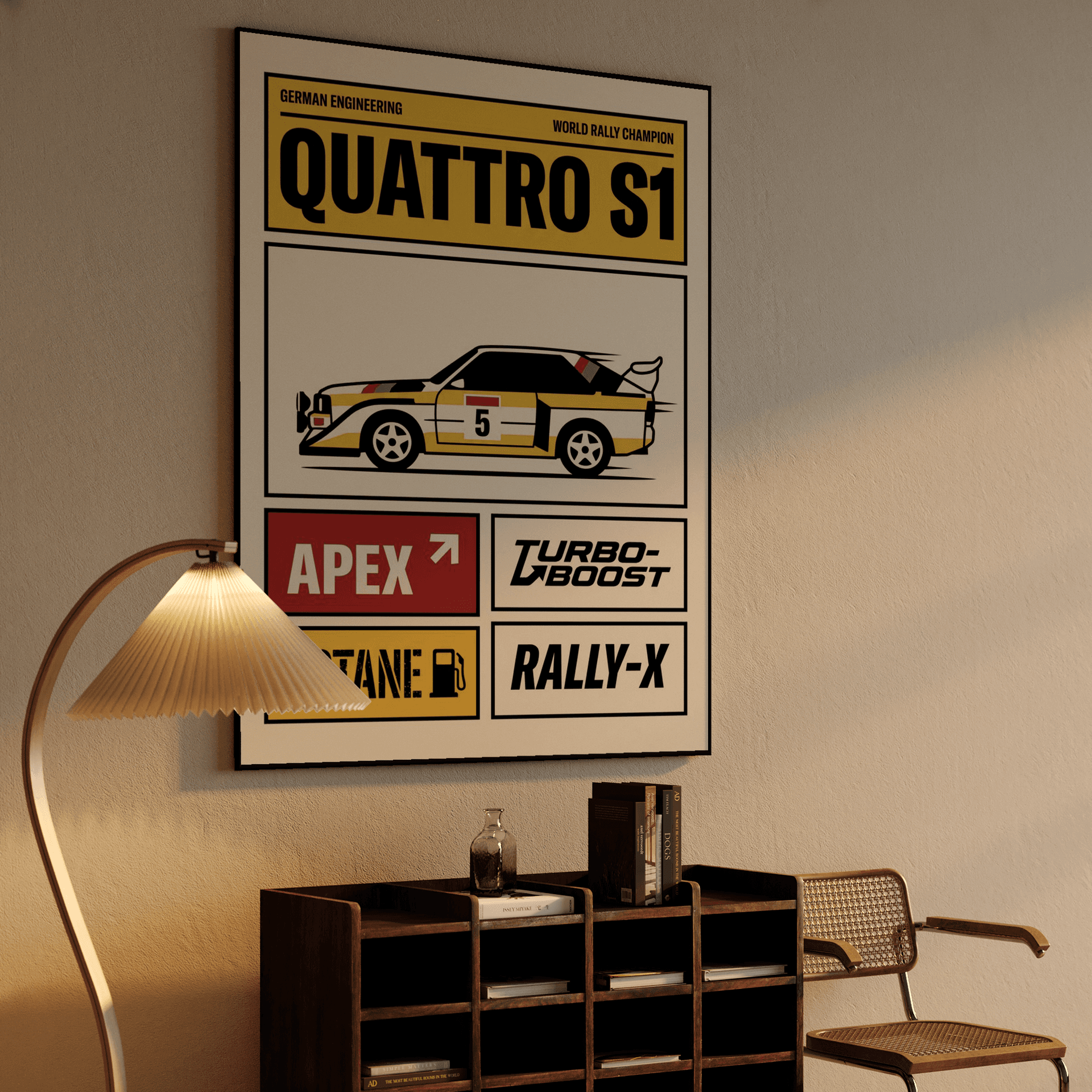 Audi Quattro S1 Typographic Retro Art