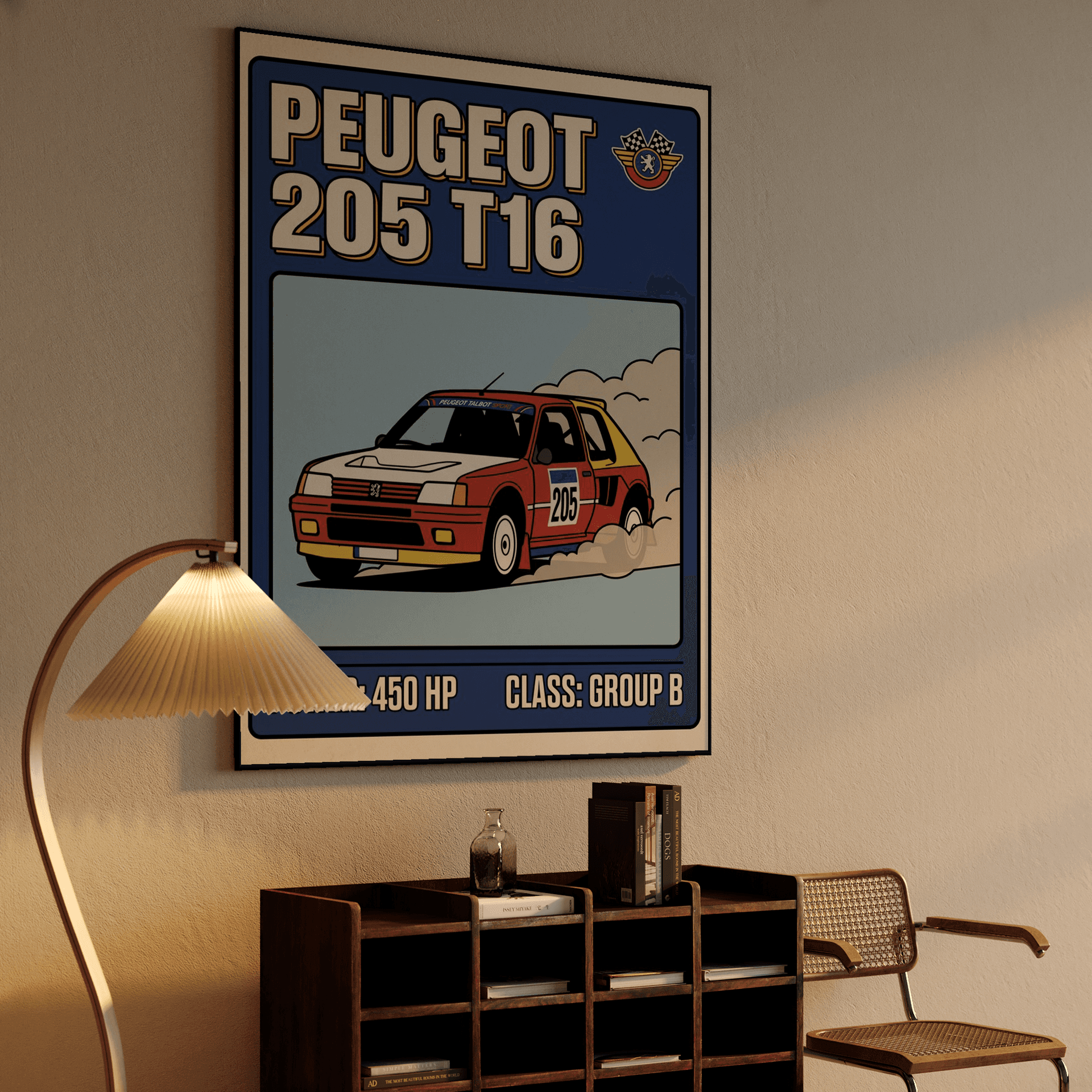 Peugeot 205 T16 Retro Trading Card Art