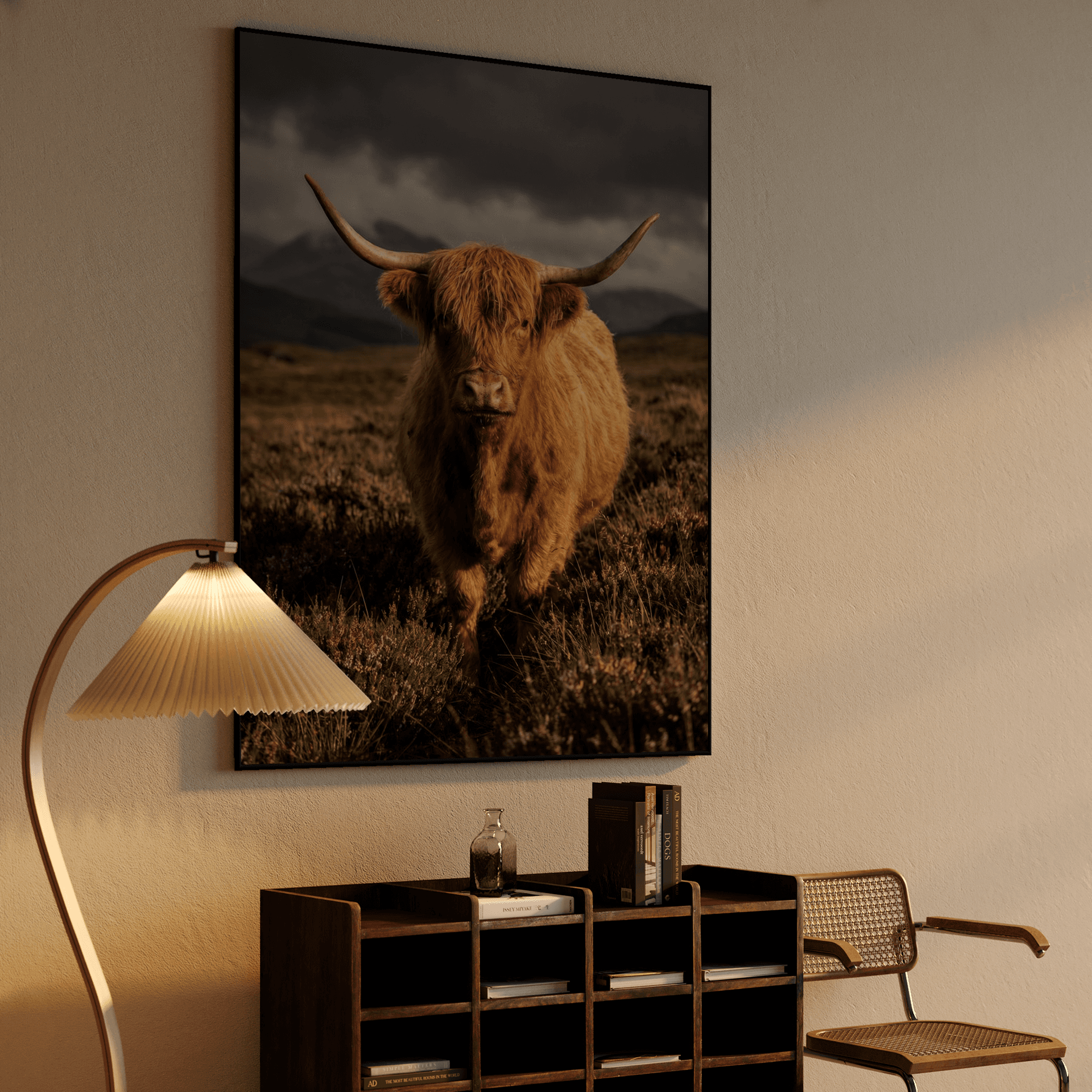 Golden Hour Highland Cow: Scottish Animal Portrait