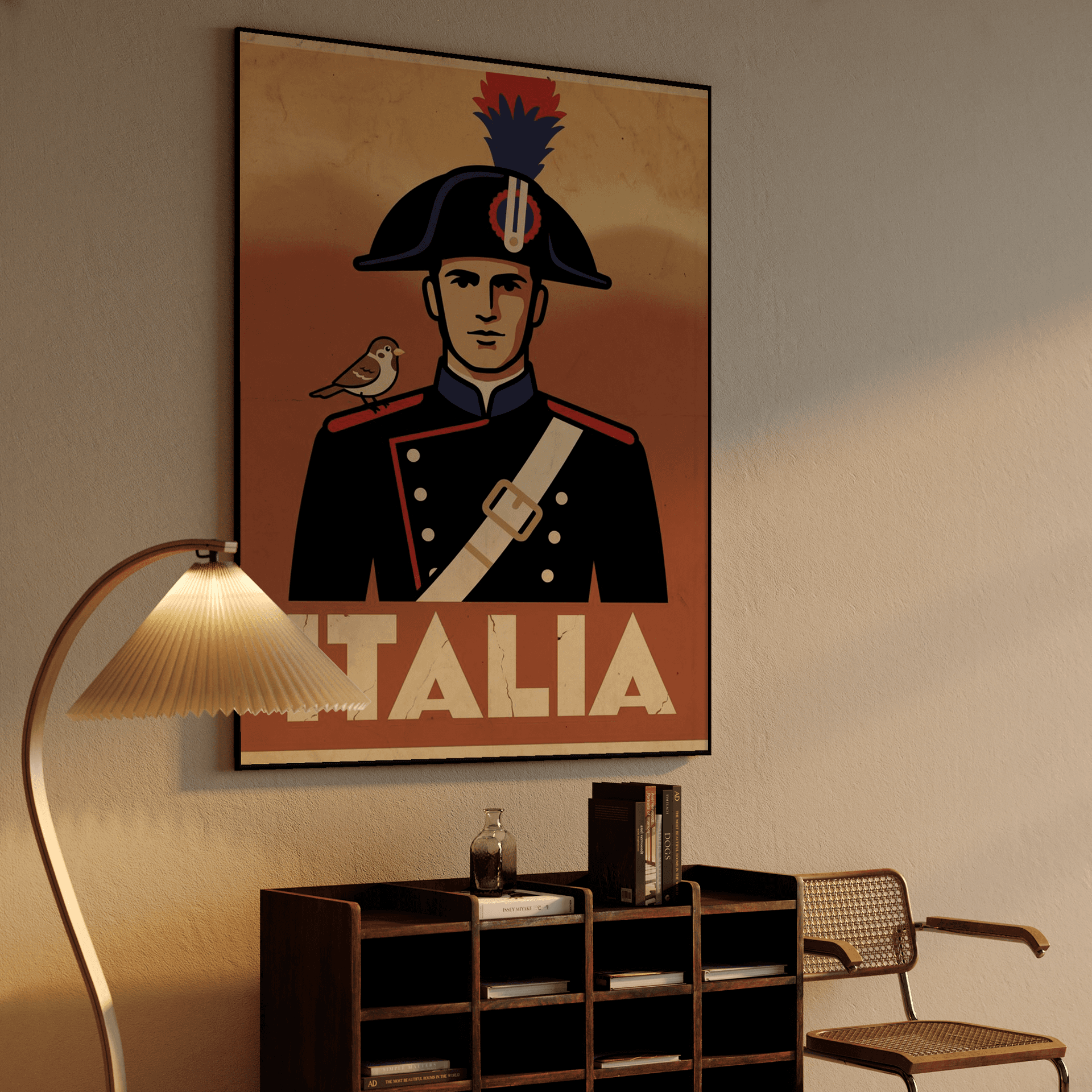 Italy Retro Poster: Classic Carabinier and Sparrow