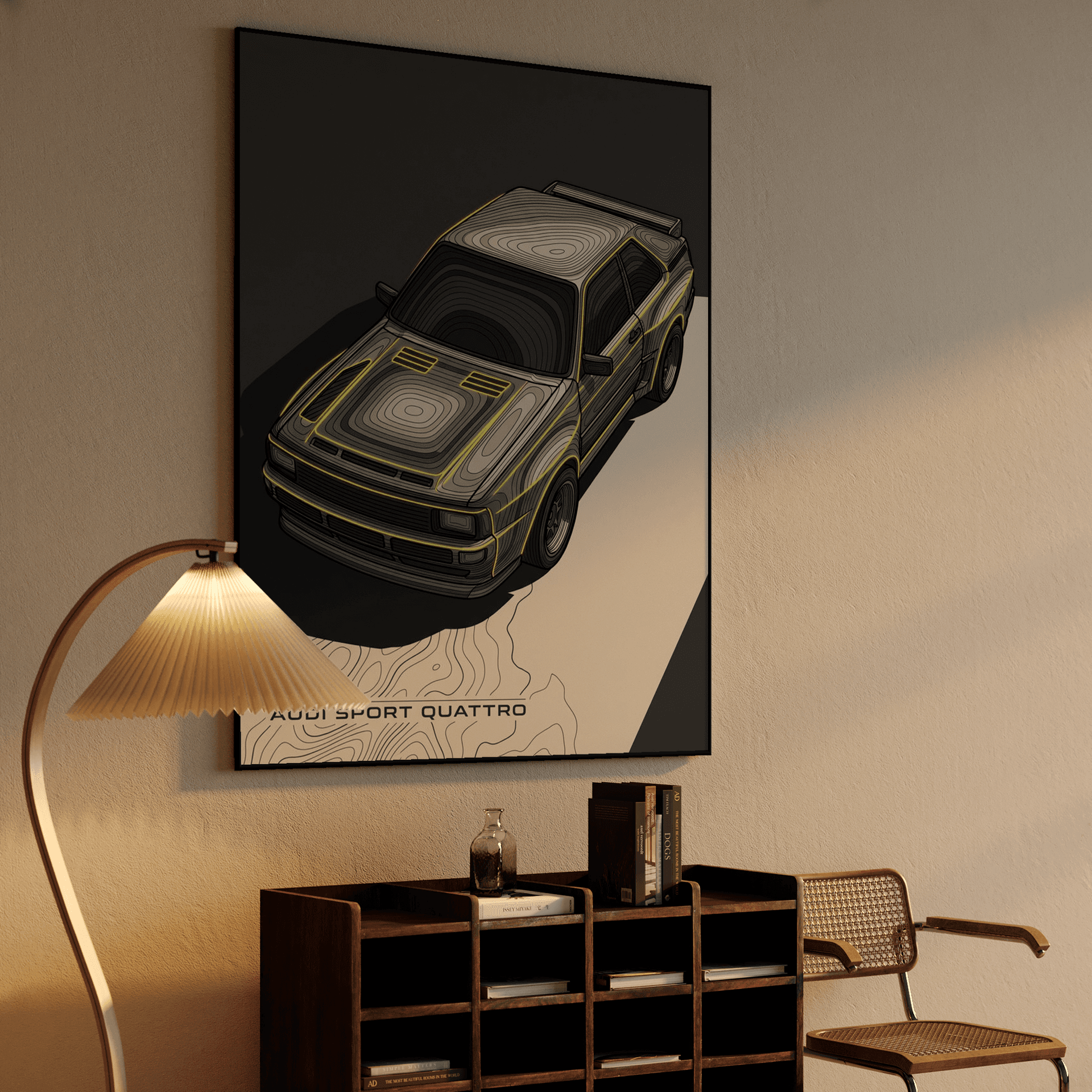 Audi Sport Quattro Neon Topographic Elevation Art
