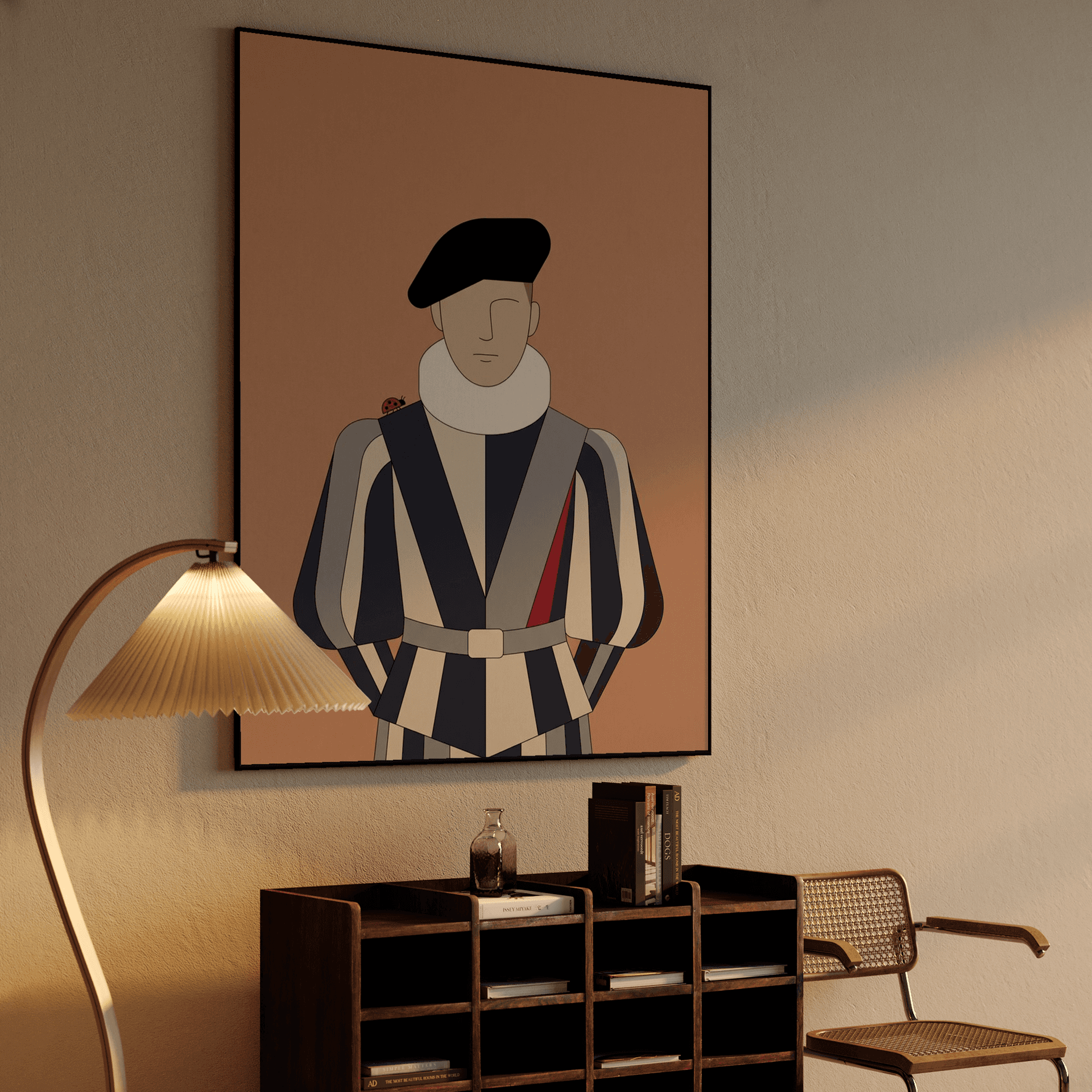 The Guard's Ladybug: Minimalist Swiss Guard Art