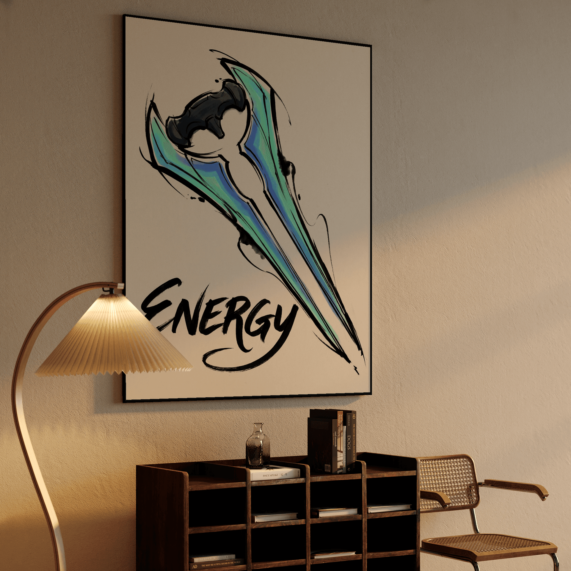 Dynamic Energy Sword Ink Art