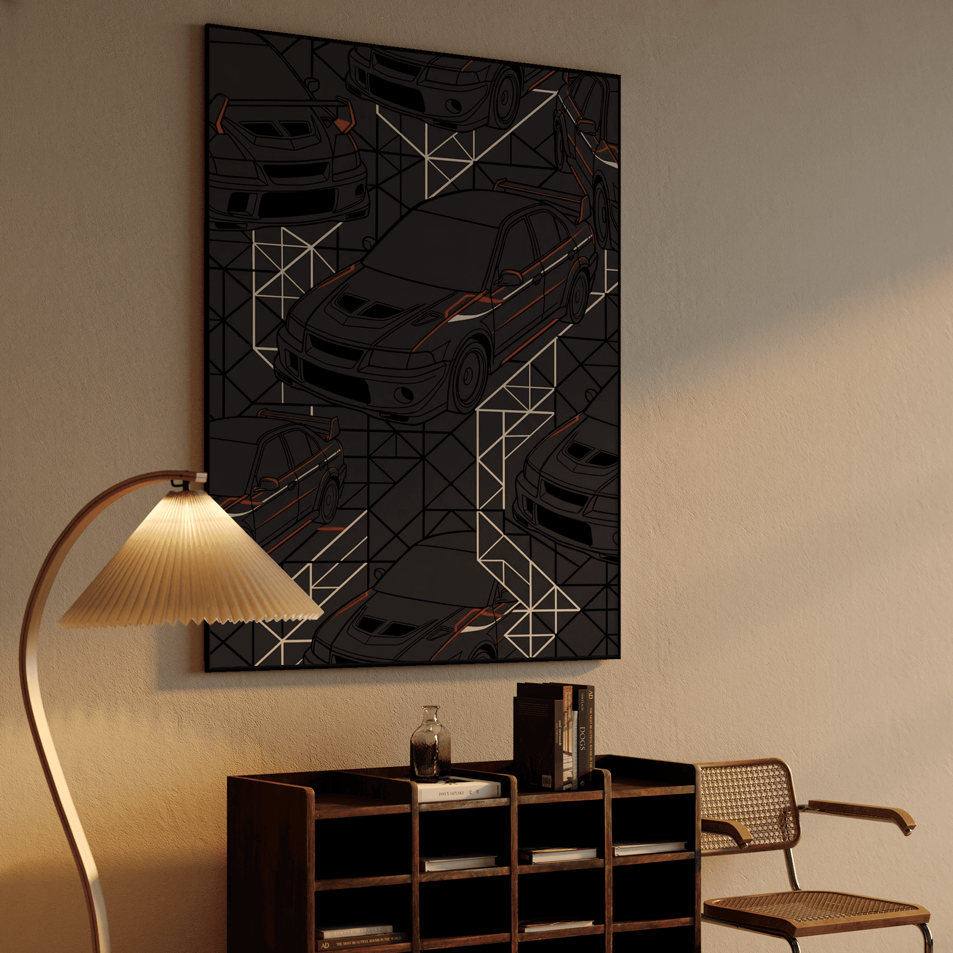 Mitsubishi Lancer Evo Cyberpunk Mecha Seamless Pattern Art