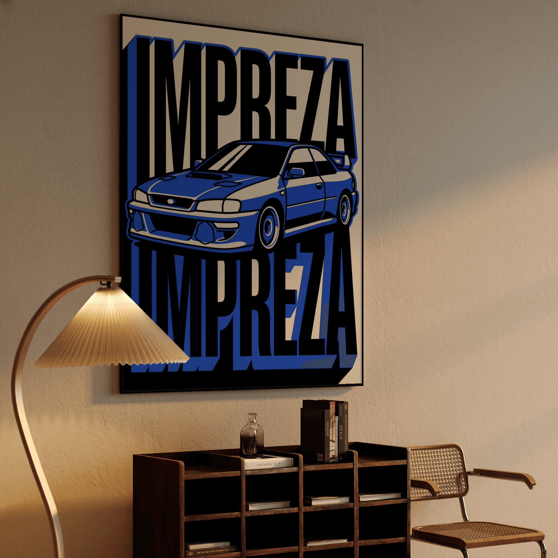 Subaru Impreza Bold Blue Graphic Typography Art