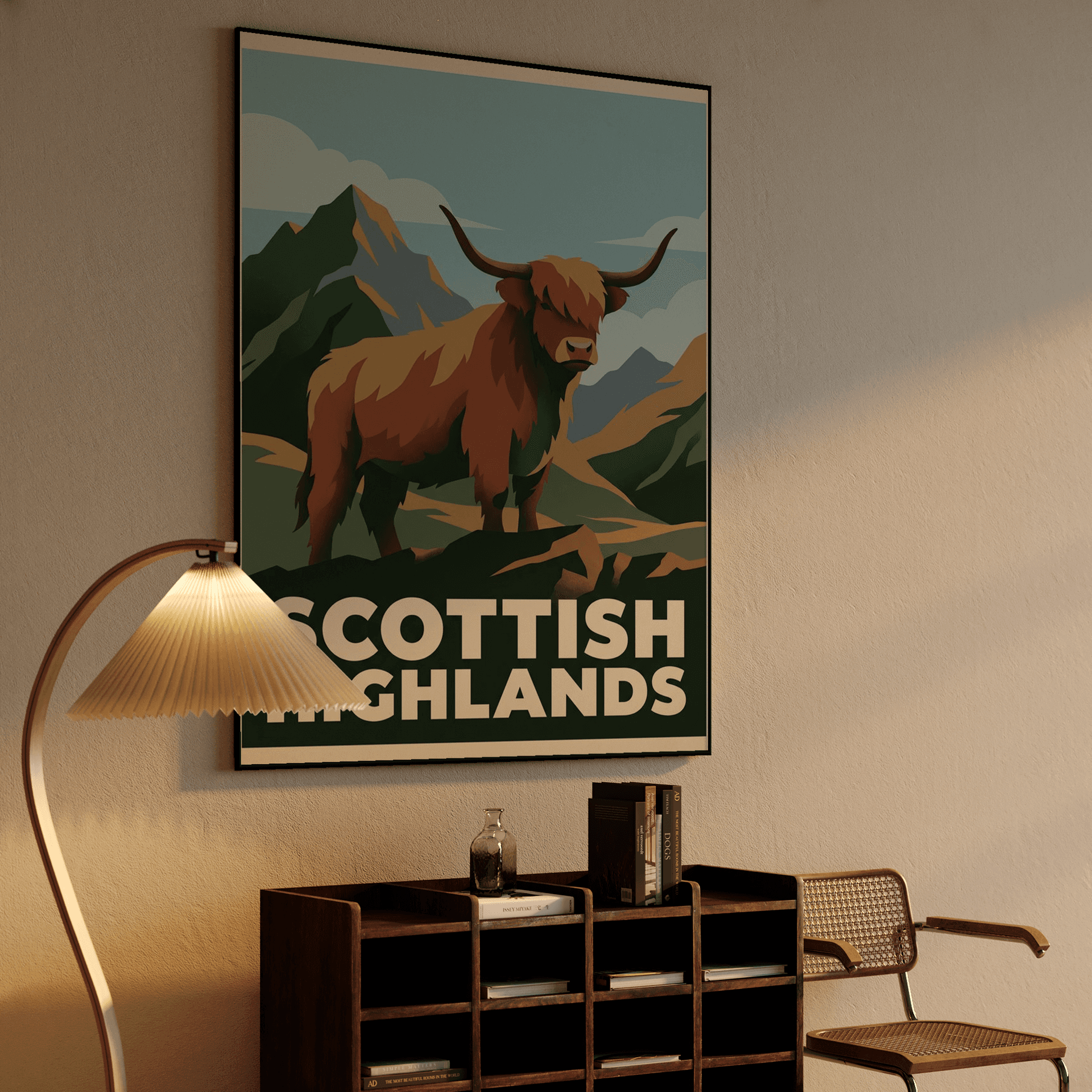 Scottish Highlands Retro Poster: Highland Cow