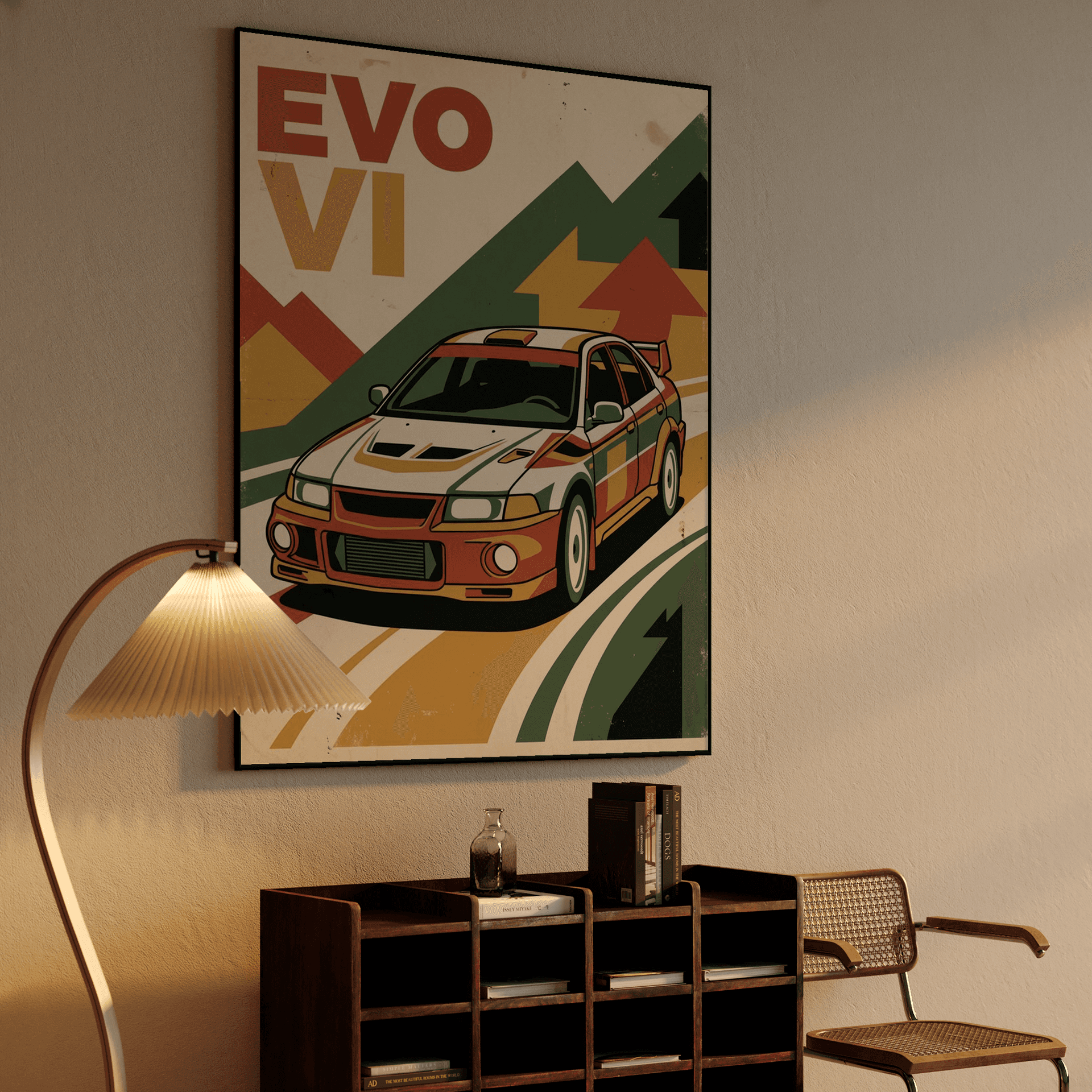Mitsubishi Lancer Evolution VI Retro Travel Poster