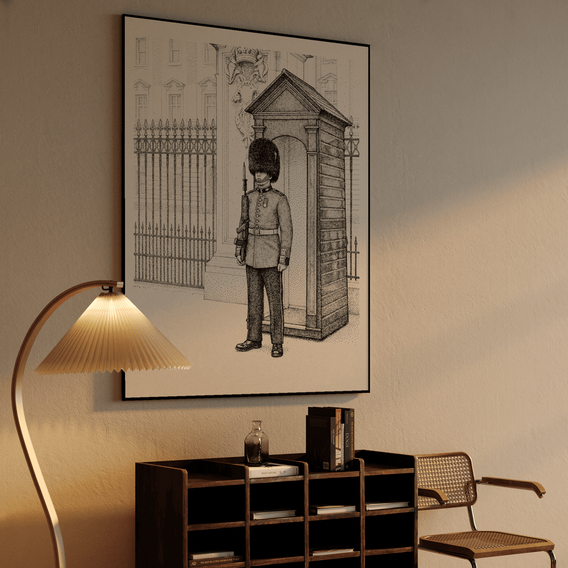 Sentry at Buckingham Palace: Classic Ink Stippling Art