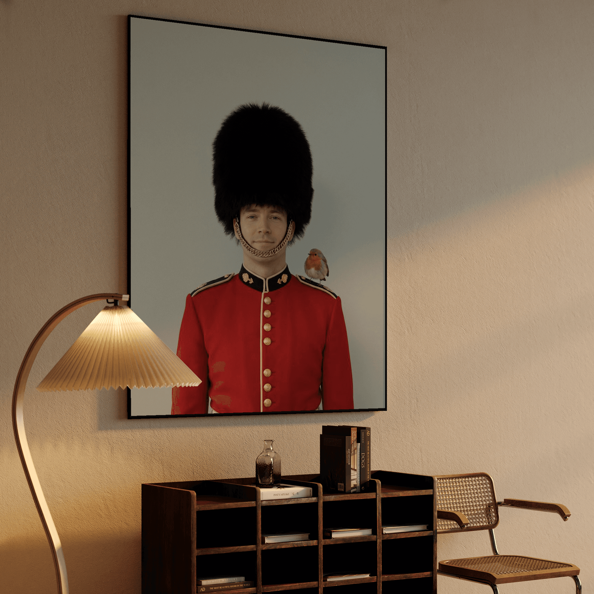 The Guard's Gentle Friend: British Guard with Robin