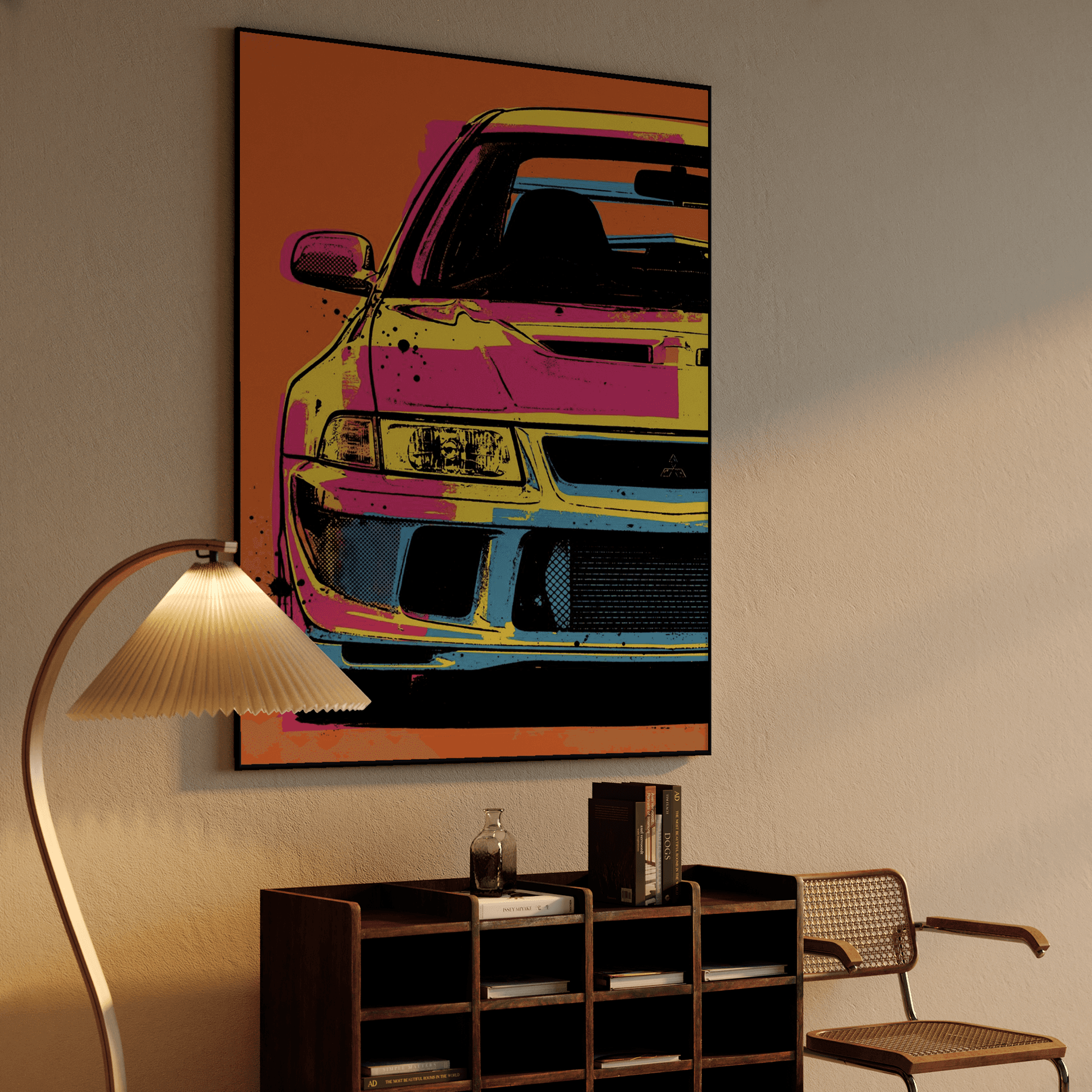 Mitsubishi Lancer Evolution Neon Pop Art Poster