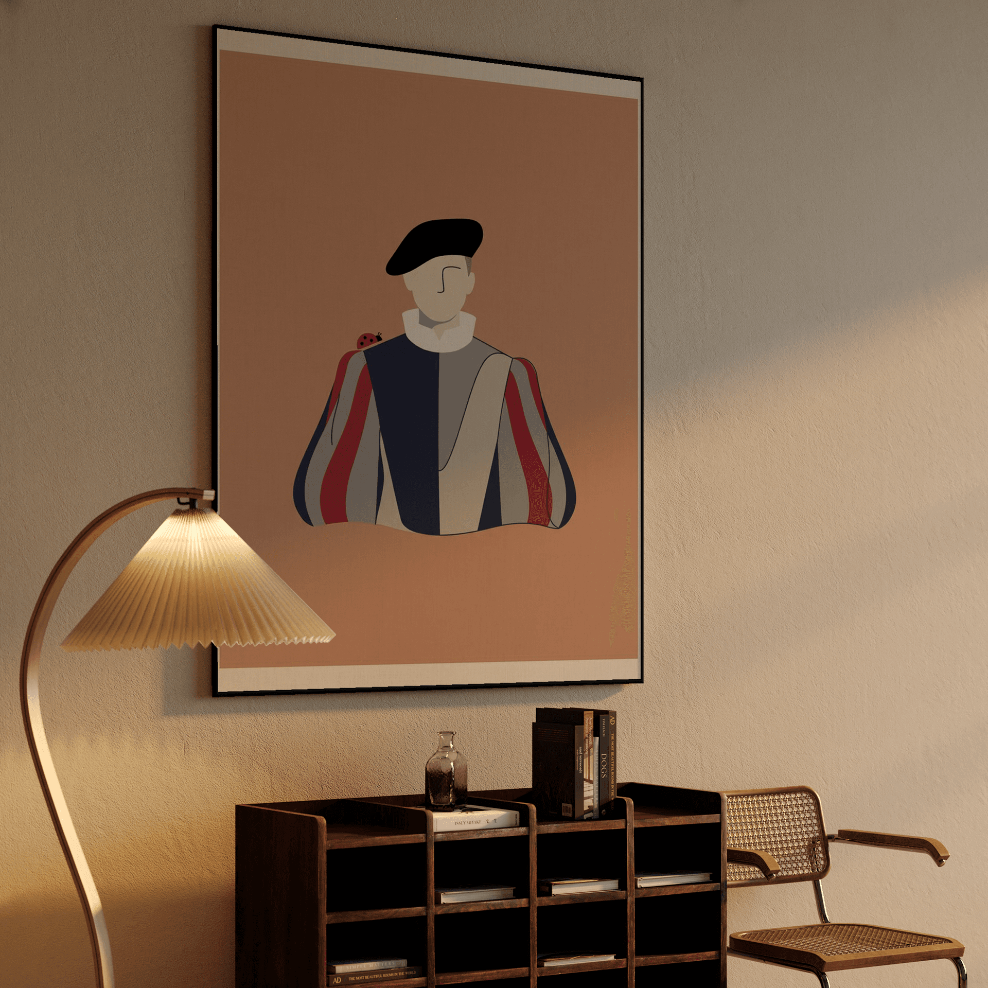 The Guard's Ladybug: Minimalist Swiss Guard Art