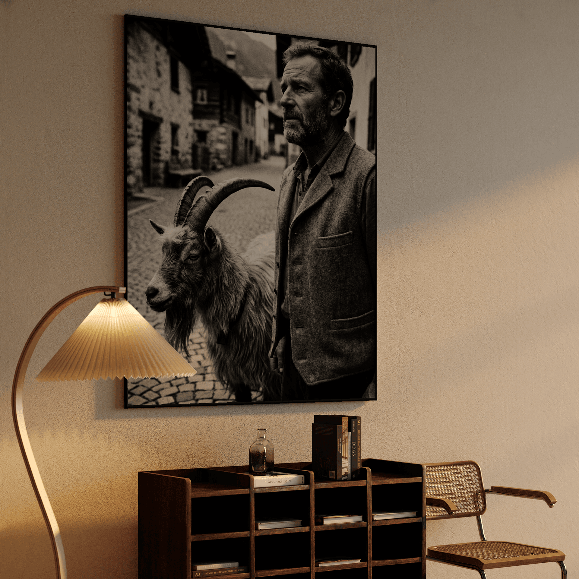 Alpine Companions - Black and White Swiss Villager Portrait