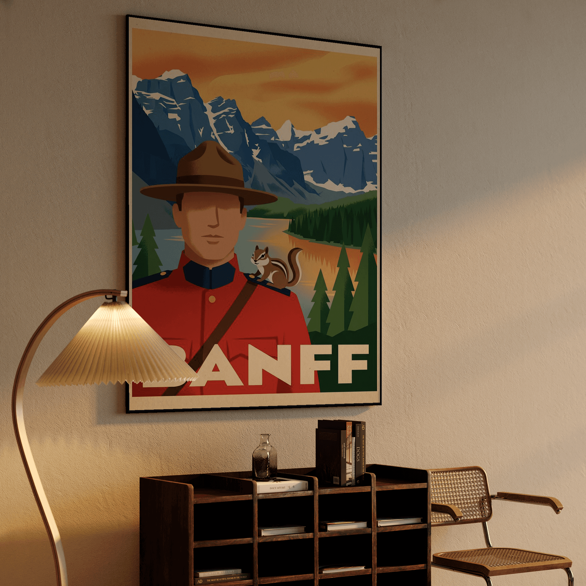 Banff Sunset - Canadian Mountie Retro Travel Poster